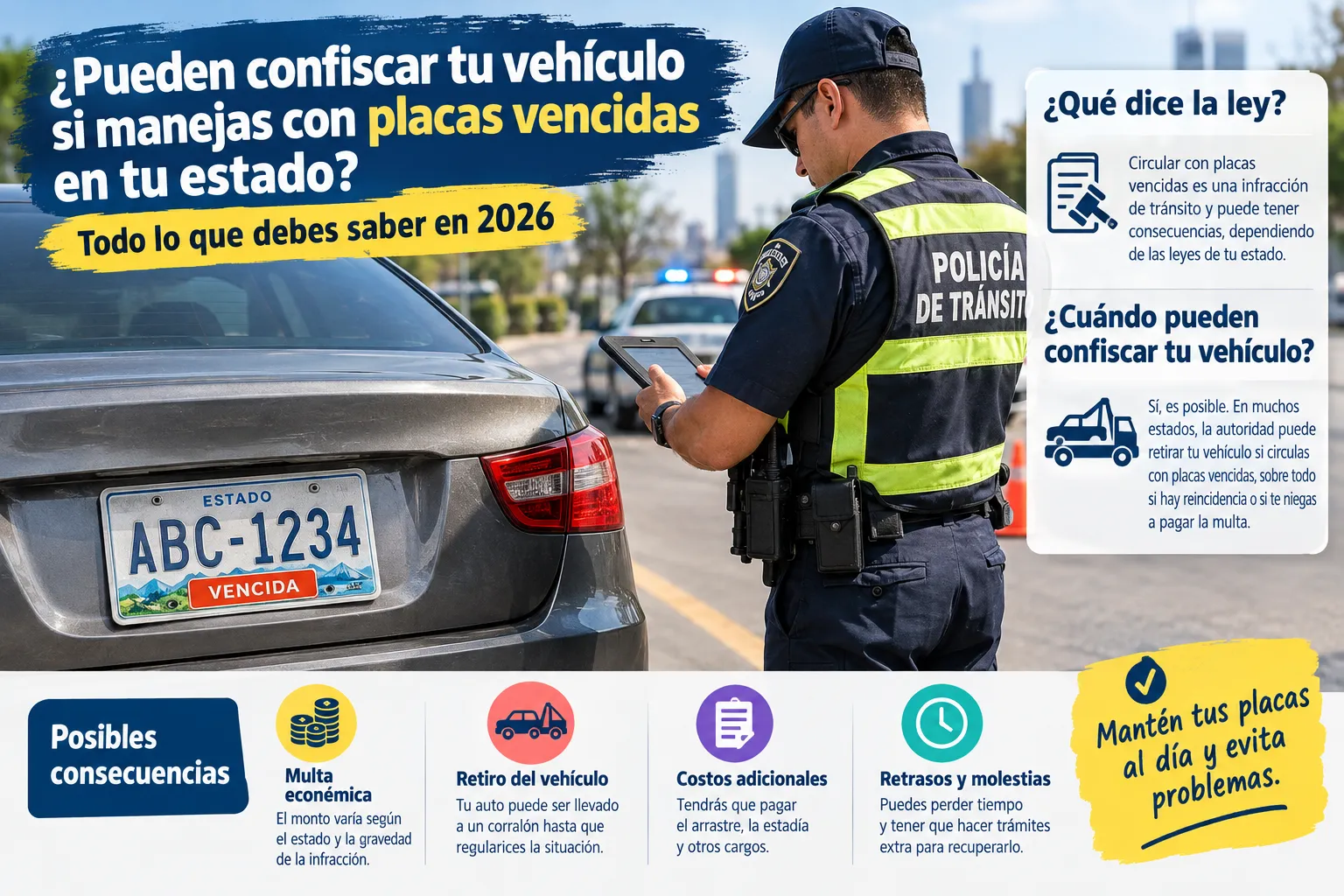 ¿Pueden confiscar tu vehículo si manejas con placas vencidas en tu estado?