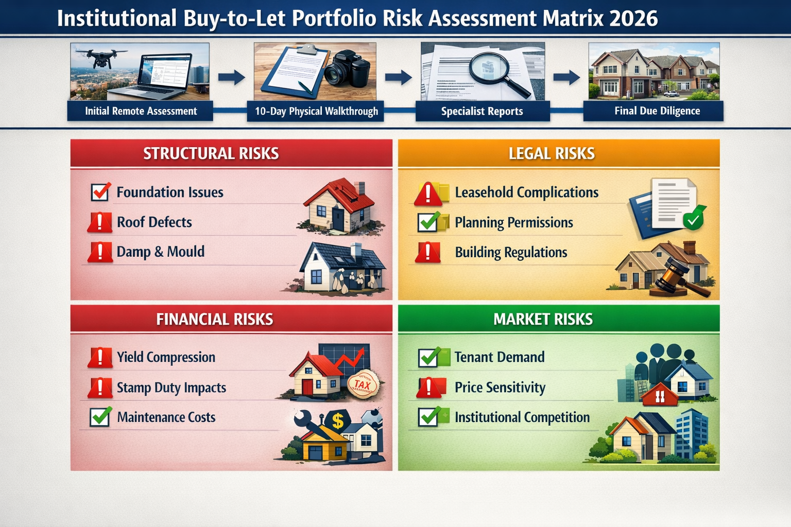 () comprehensive risk assessment matrix for institutional buy-to-let portfolios in 2026. Central grid showing four