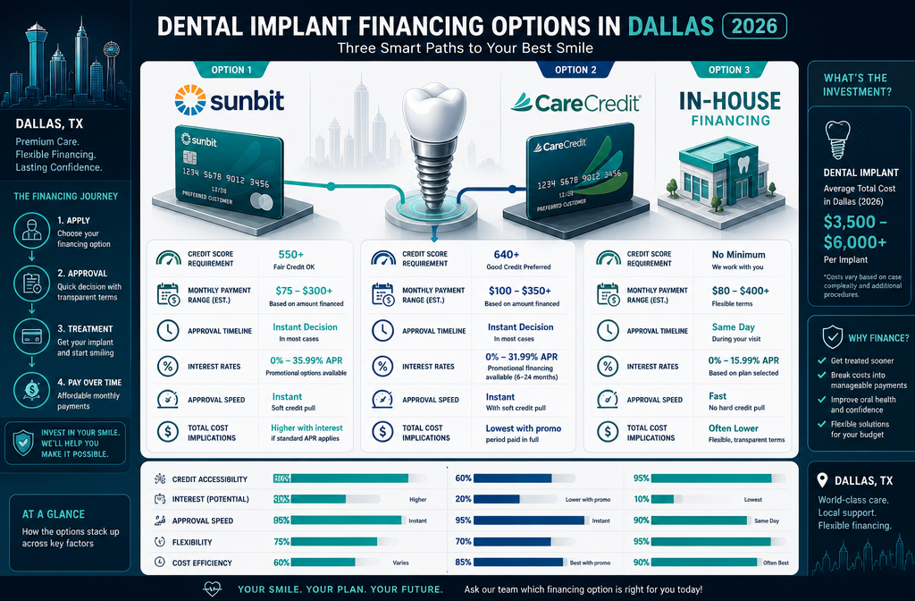 Sunbit vs CareCredit vs In‑House Plans for Dental Implants in Dallas: A 2026 Comparison