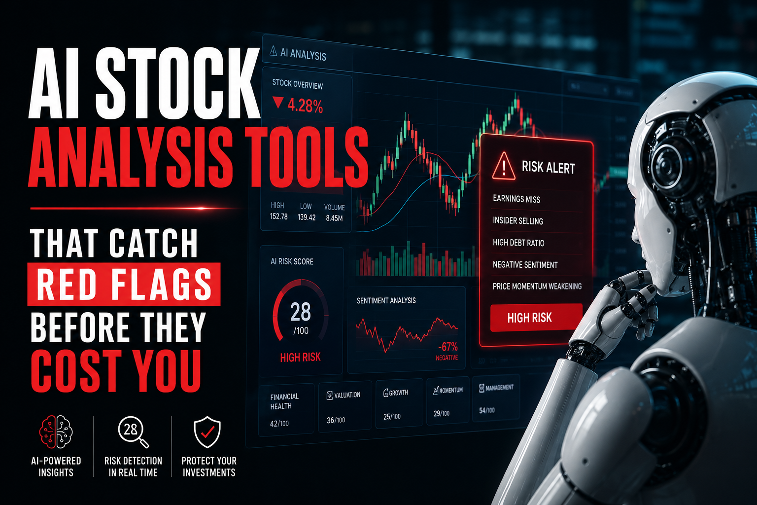 "AI Stock Analysis Tools That Catch Red Flags Before They Cost You". Modern design, , , aesthetic. Background imagery