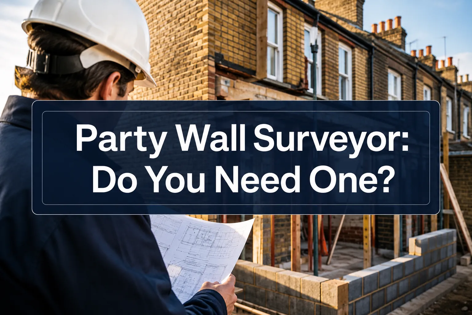 Professional () hero image with 'Party Wall Surveyor: Do You Need One?' in crisp white modern on a deep navy