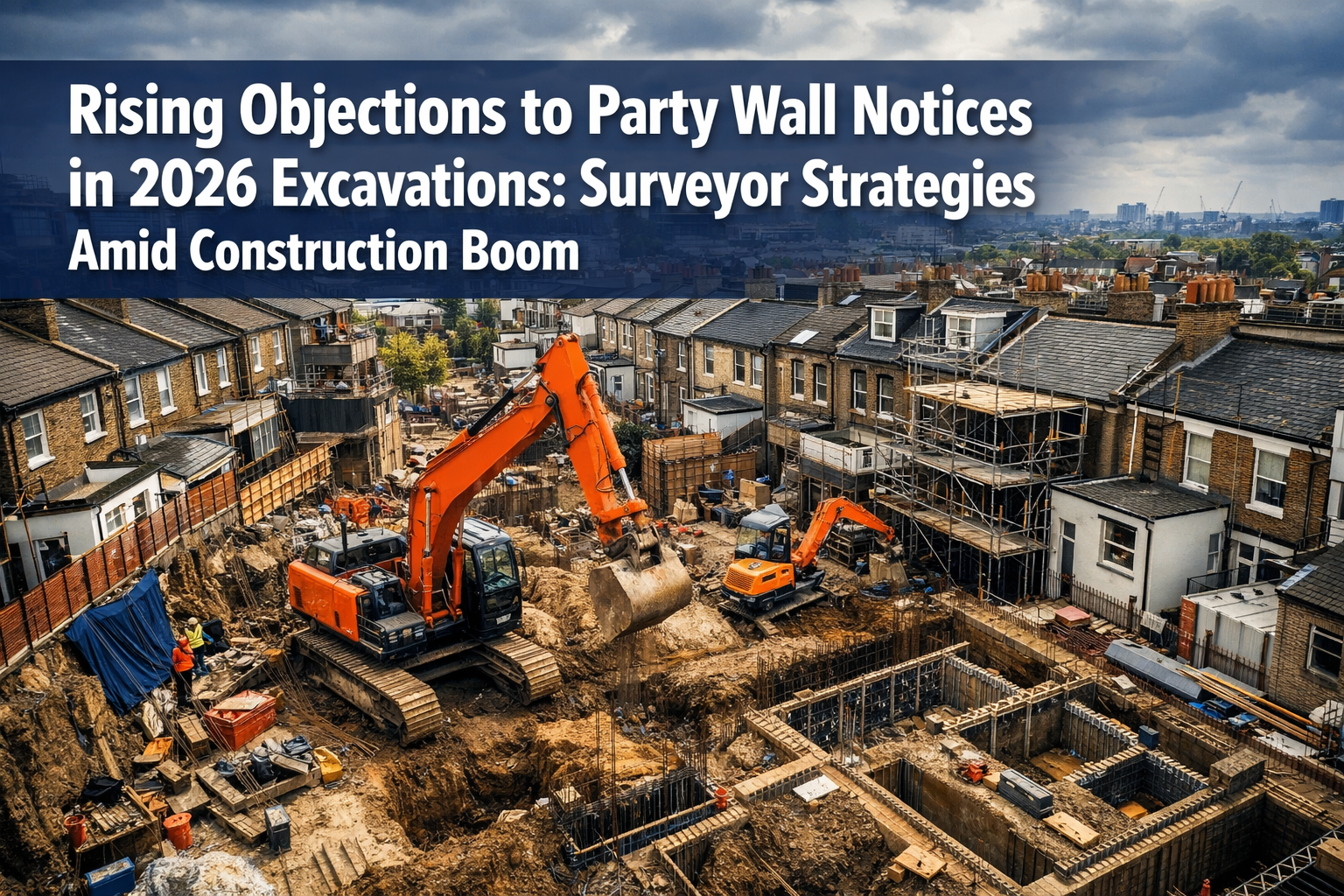 Professional () hero image with 'Rising Objections to Party Wall Notices in 2026 Excavations: Surveyor Strategies Amid