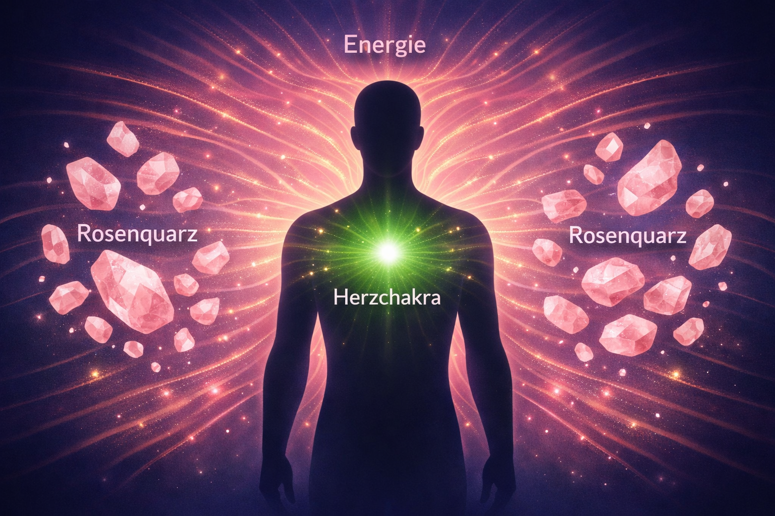 () detailed illustration showing a human silhouette with a glowing green heart chakra point highlighted in the chest area,