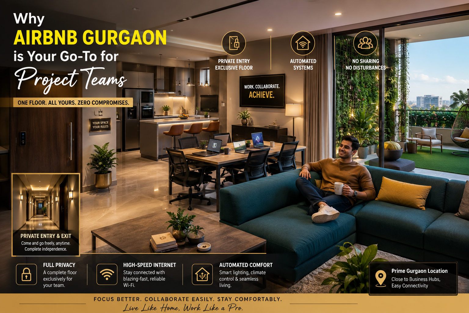 A detailed () image for the section on 'Why Airbnb Gurgaon is Your Go-To for Project Teams', showcasing a vibrant, a