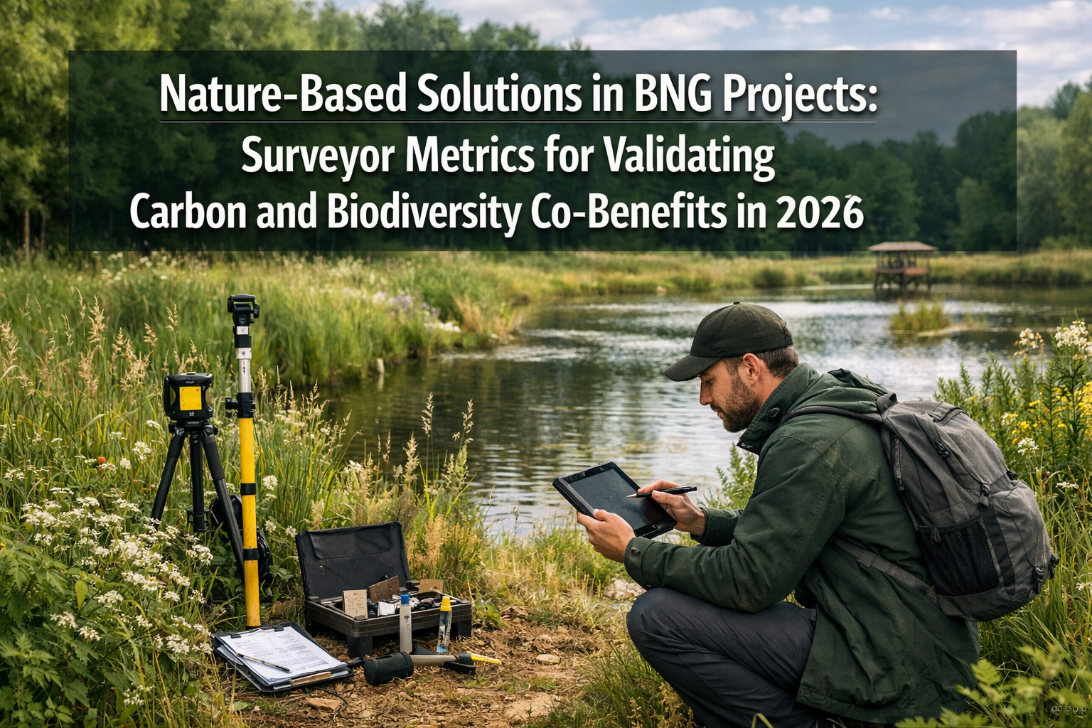 Professional () hero image with 'Nature-Based Solutions in BNG Projects: Surveyor Metrics for Validating Carbon and