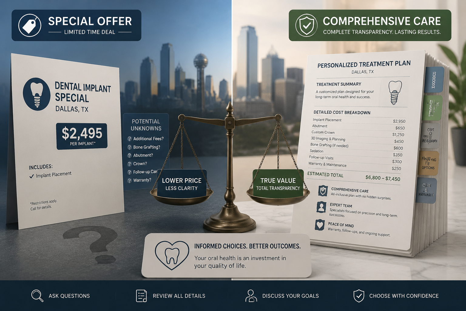 A split-screen or 'before & after' conceptual image, but instead of a patient, showing two distinct sets of professional