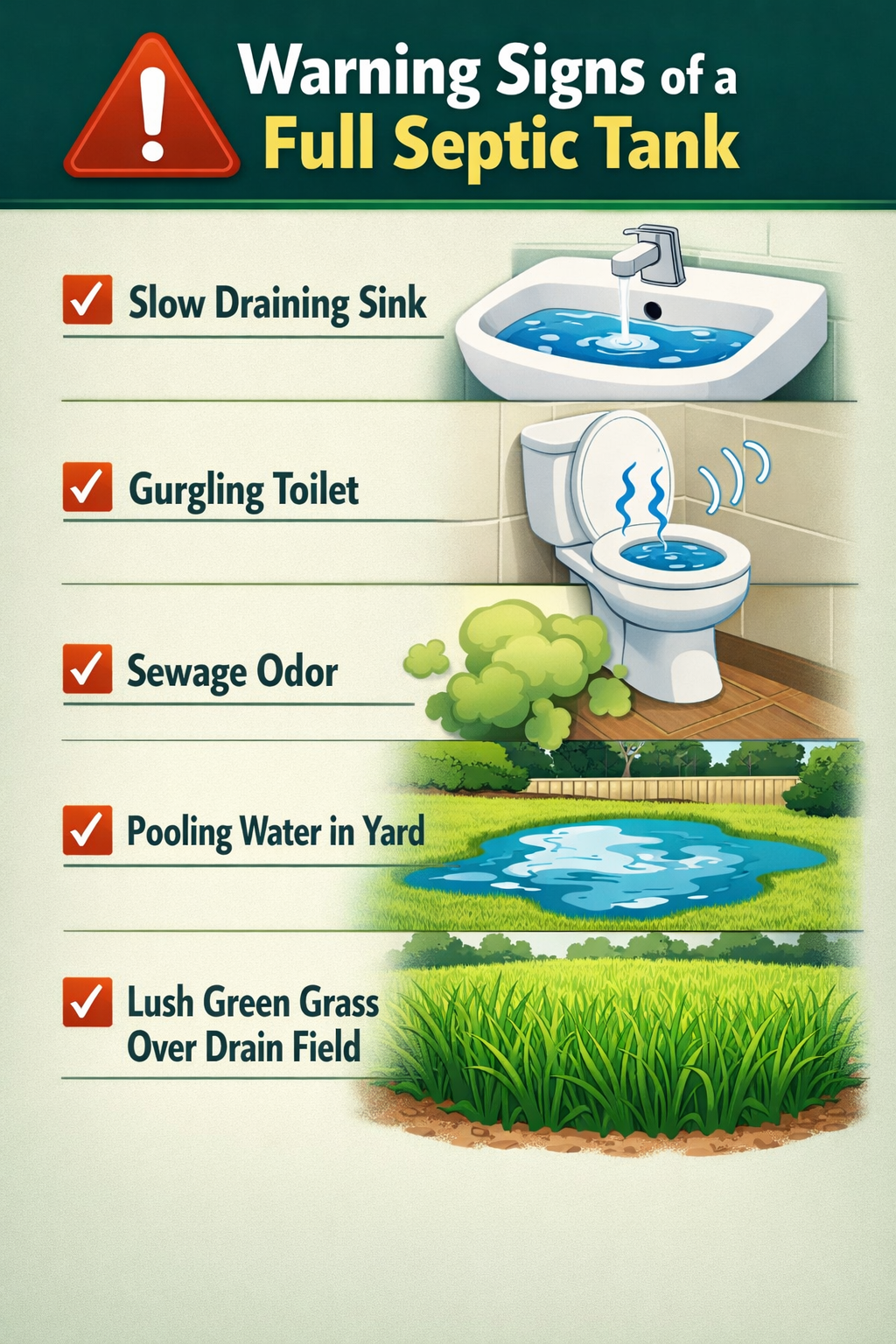 Septic tank warning signs infographic