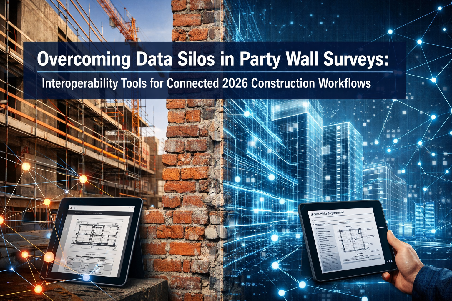 Professional () hero image with 'Overcoming Data Silos in Party Wall Surveys: Interoperability Tools for Connected 2026