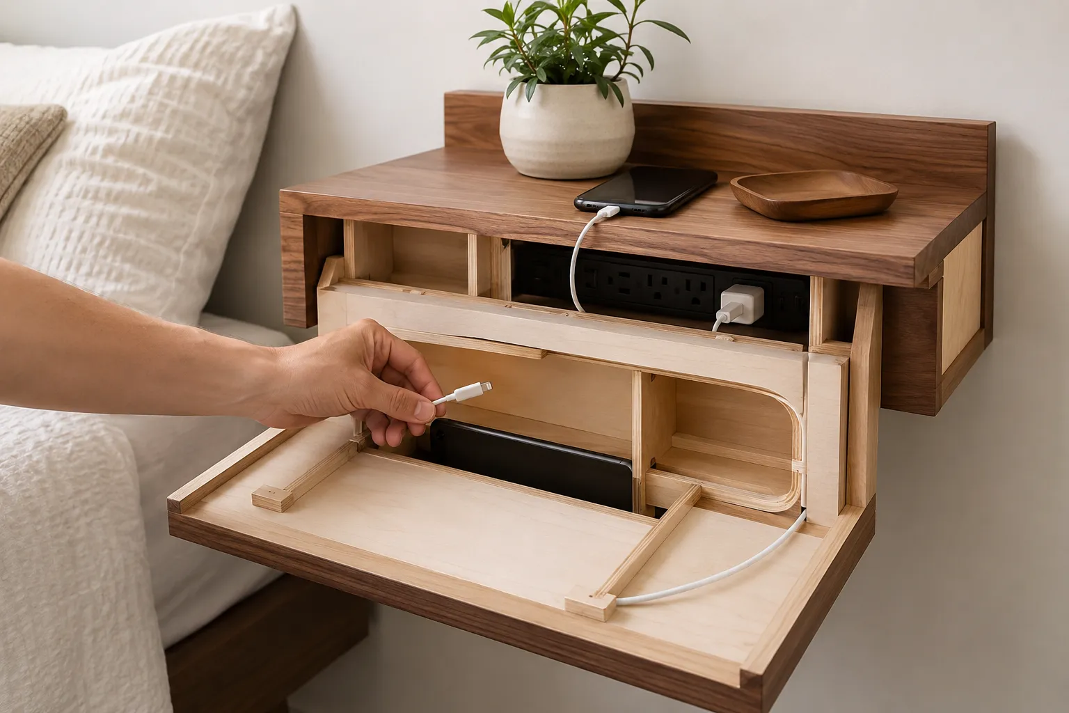 Designing Your DIY Floating Nightstands with Integrated Charging and Cable Concealment
