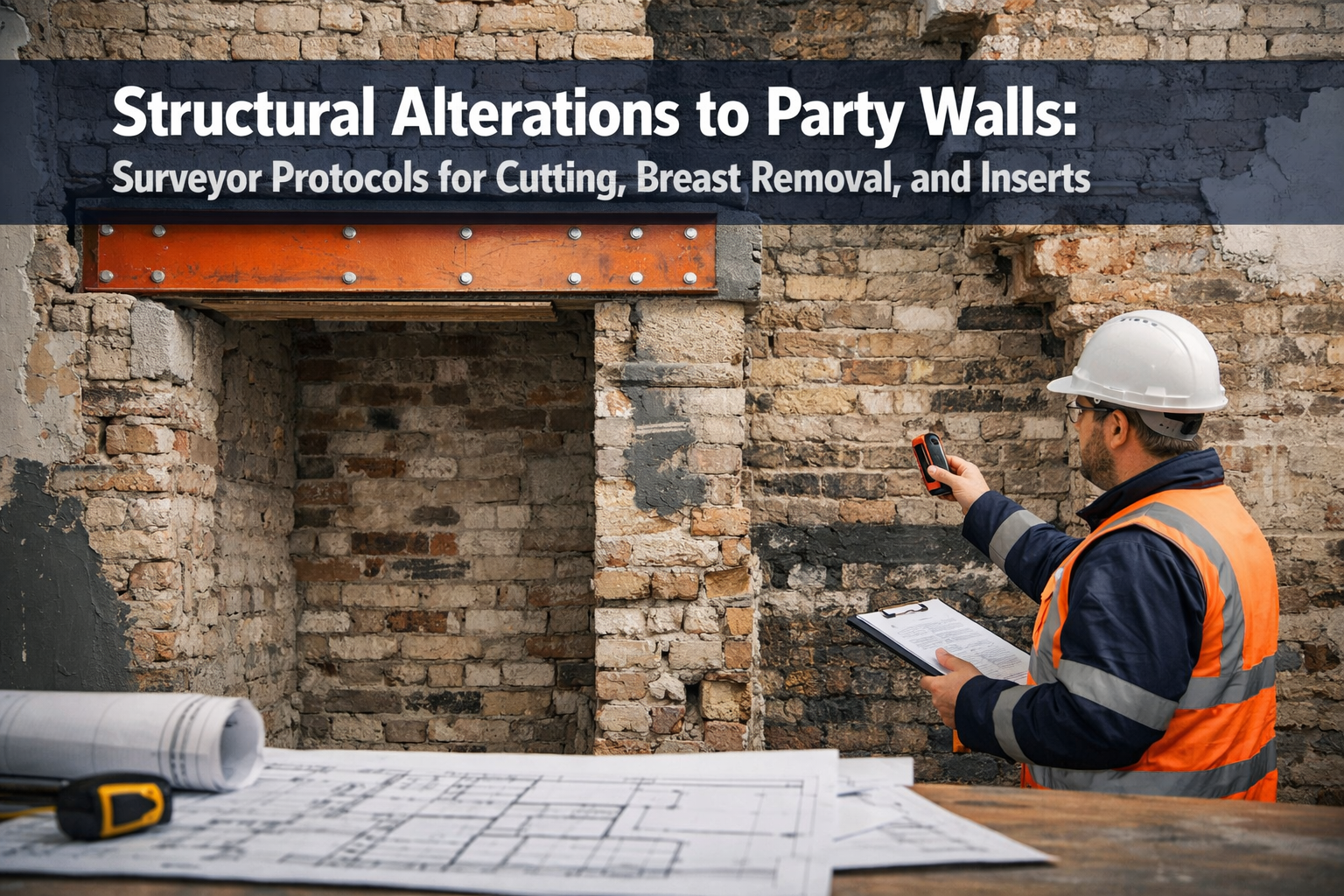 Professional () hero image with 'Structural Alterations to Party Walls: Surveyor Protocols for Cutting, Breast Removal, and