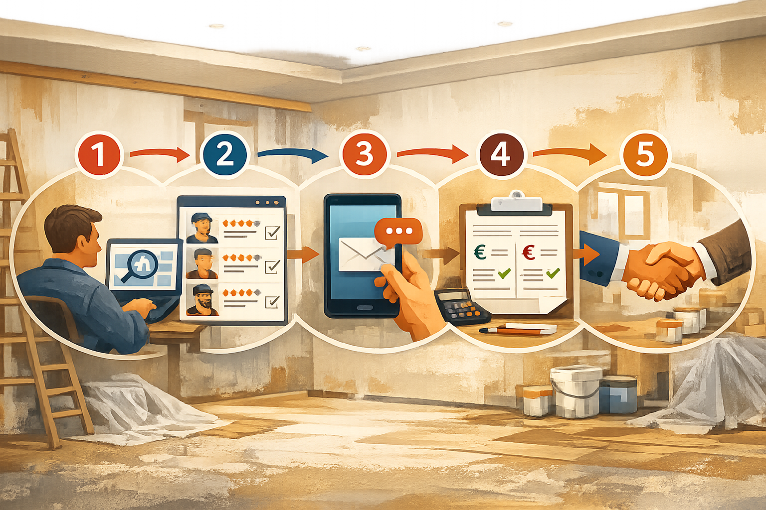 avoid years or dates on the images. avoid text on the images. create images without text. Landscape format (1536x1024) step-by-step visual g