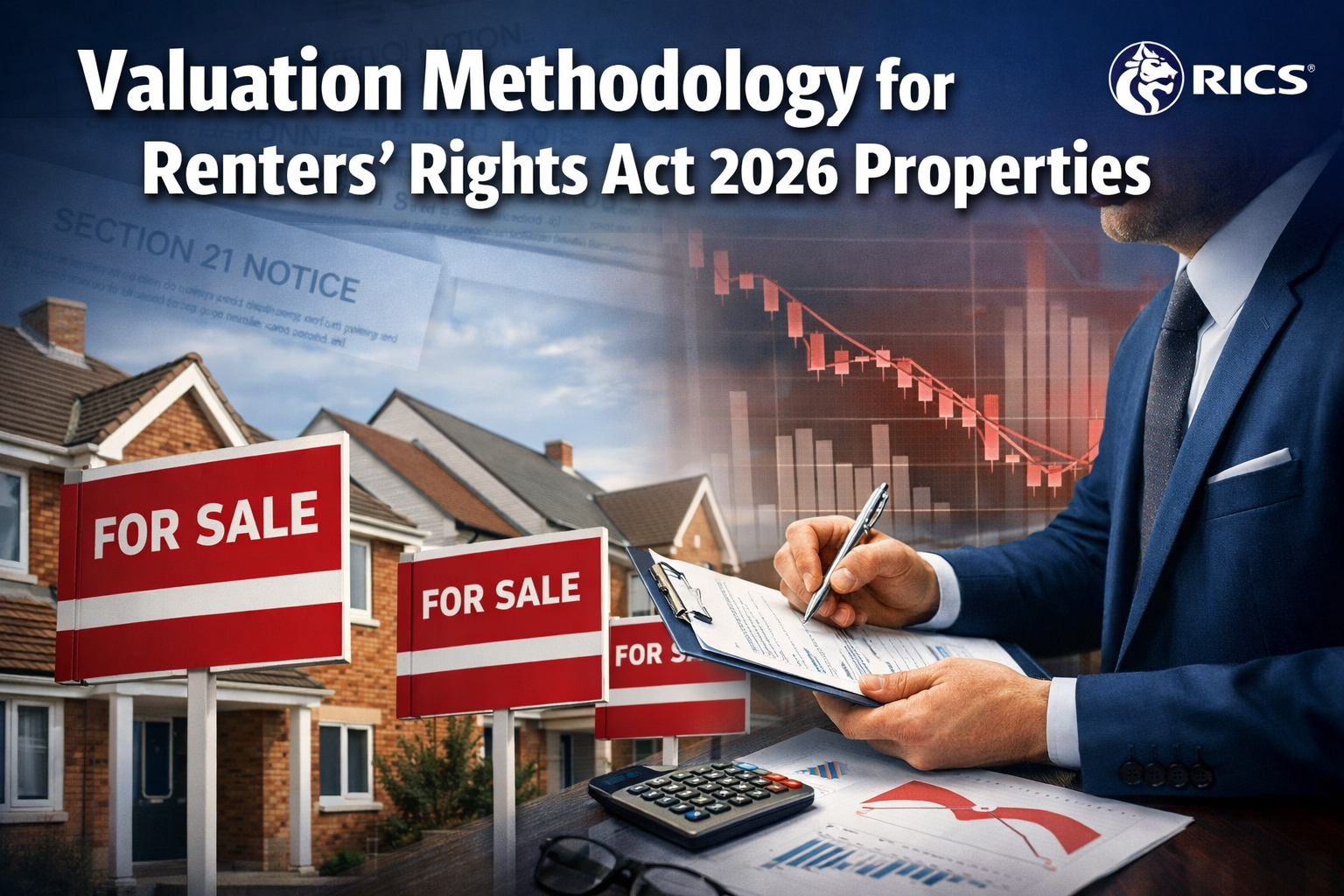 Professional () hero image with 'Valuation Methodology for Renters' Rights Act 2026 Properties' in extra large white with