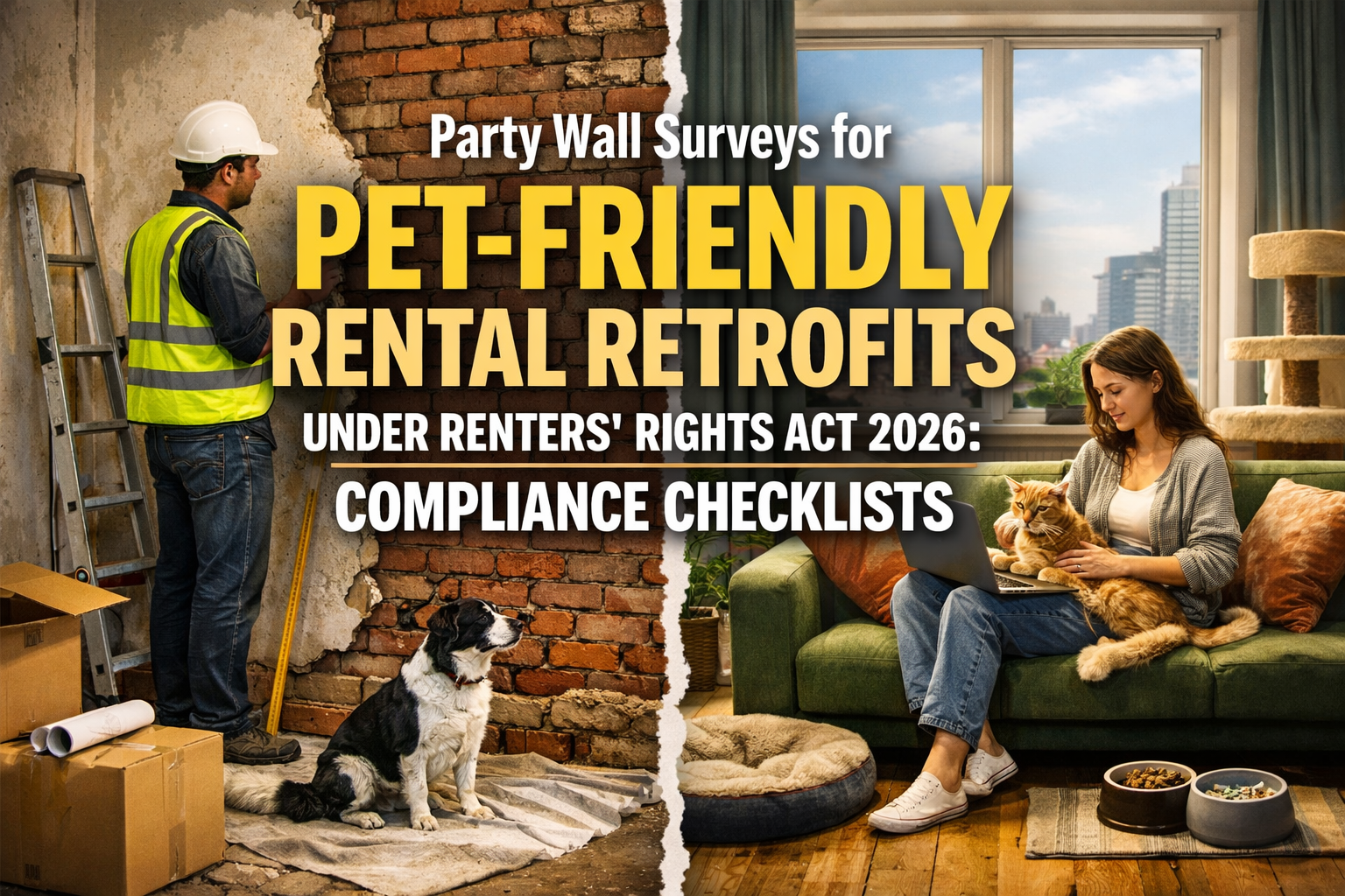 Professional landscape hero image () with : "Party Wall Surveys for Pet-Friendly Rental Retrofits Under Renters' Rights Act