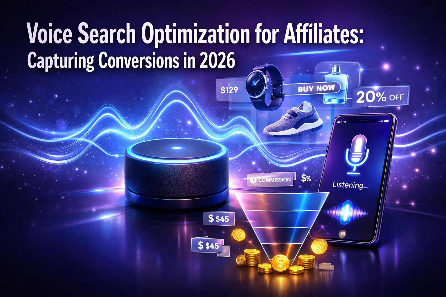 Professional () hero image featuring 'Voice Search Optimization for Affiliates: Capturing Conversions in 2026' in extra
