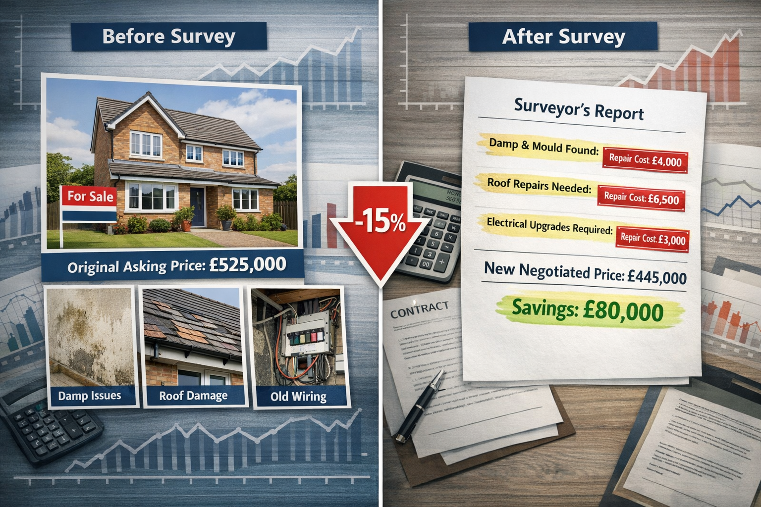 () split-screen comparison image showing negotiation power dynamics in 2026 property market. Left side displays 'Before