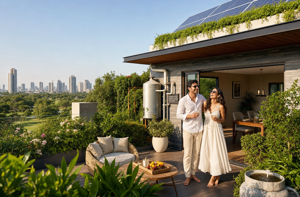 A vibrant, eco-friendly Airbnb property near Golf Course Road, designed for anniversary and party celebrations. The