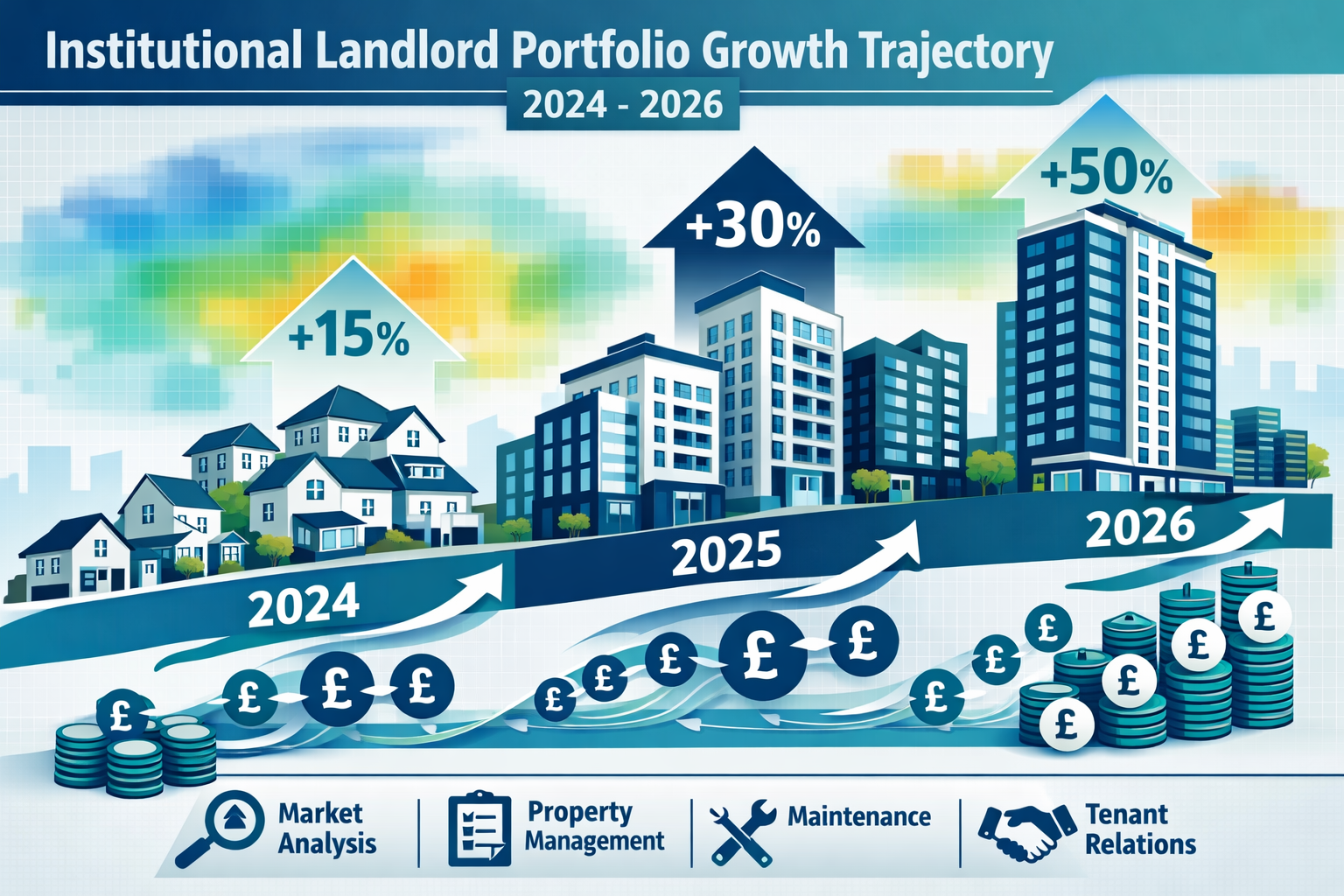 Comprehensive () infographic illustration showing institutional landlord portfolio growth trajectory from 2024 to 2026,