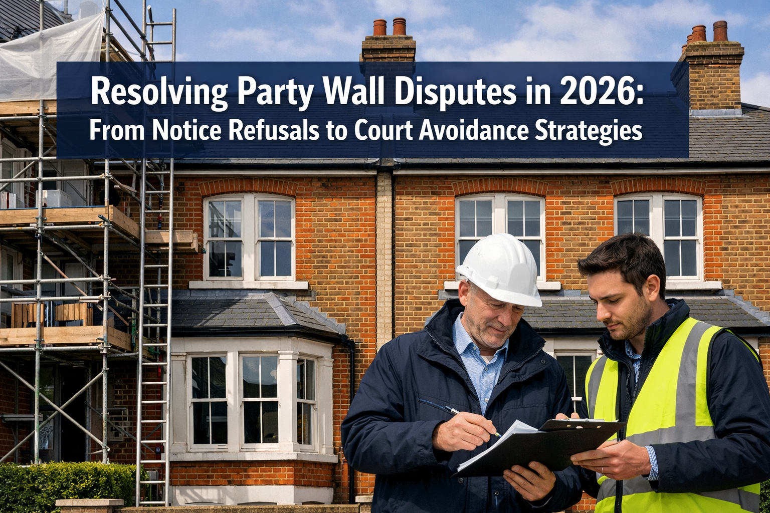 Professional () hero image featuring 'Resolving Party Wall Disputes in 2026: From Notice Refusals to Court Avoidance
