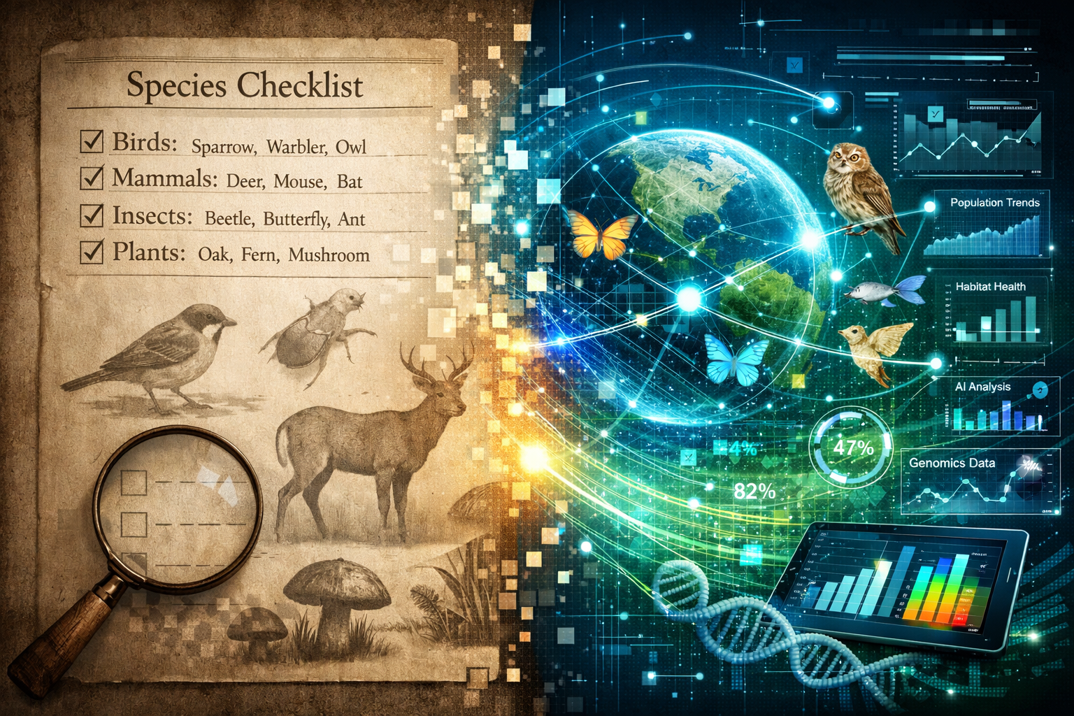 A comparative visual exploration depicting 'Why Traditional Species Lists Fall Short in 2026', showing a split illustration.