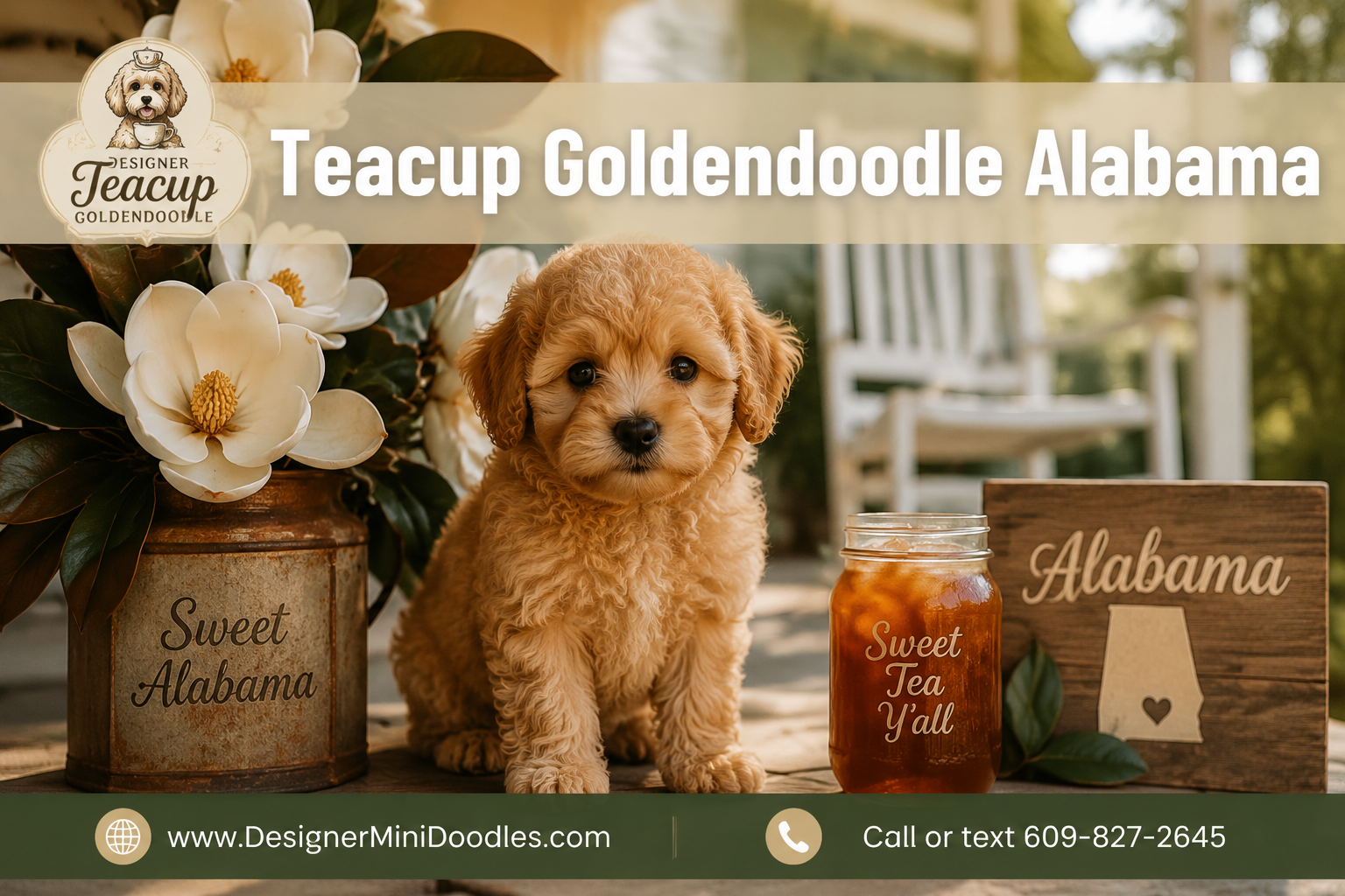 Professional () hero image featuring 'Teacup Goldendoodle Alabama' in crisp white with subtle drop , centered in upper third
