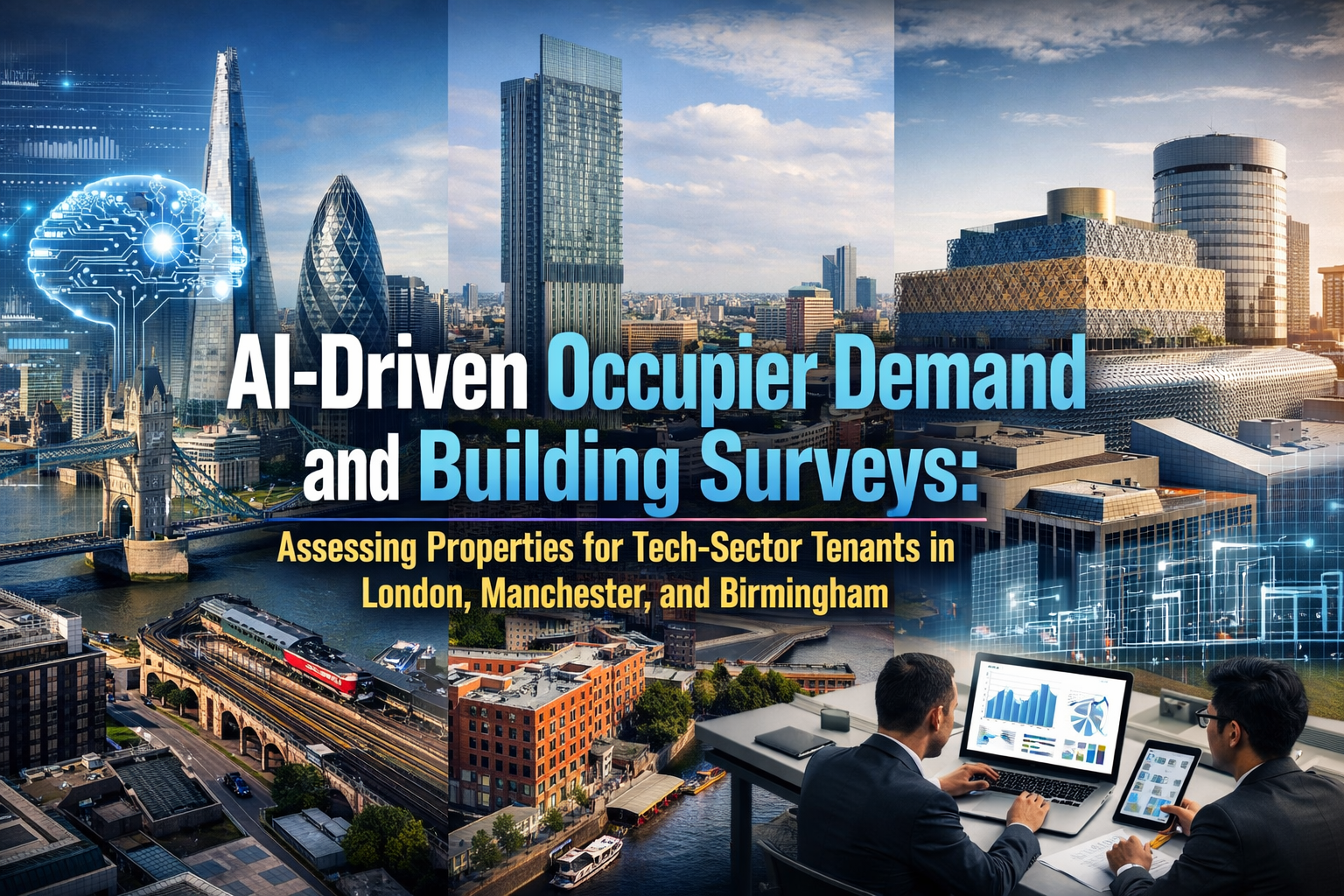 Professional landscape hero image () with : "AI-Driven Occupier Demand and Building Surveys: Assessing Properties for