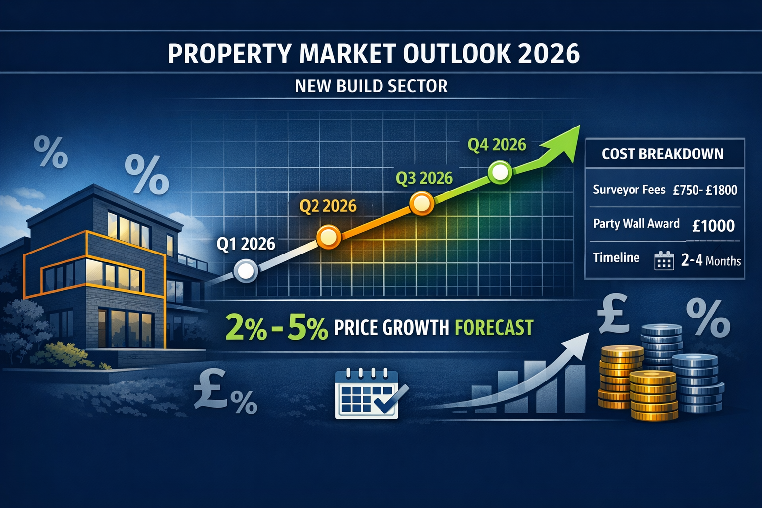 Detailed () infographic-style image displaying property market growth chart for 2026 with emphasis on new build sector.