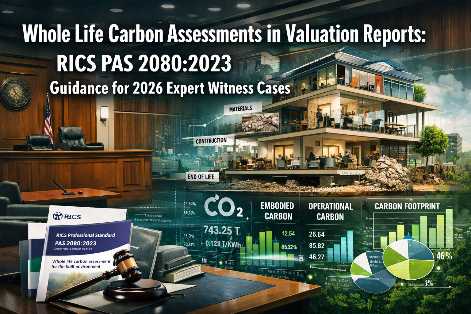 Professional () hero image featuring 'Whole Life Carbon Assessments in Valuation Reports: RICS PAS 2080:2023 Guidance for