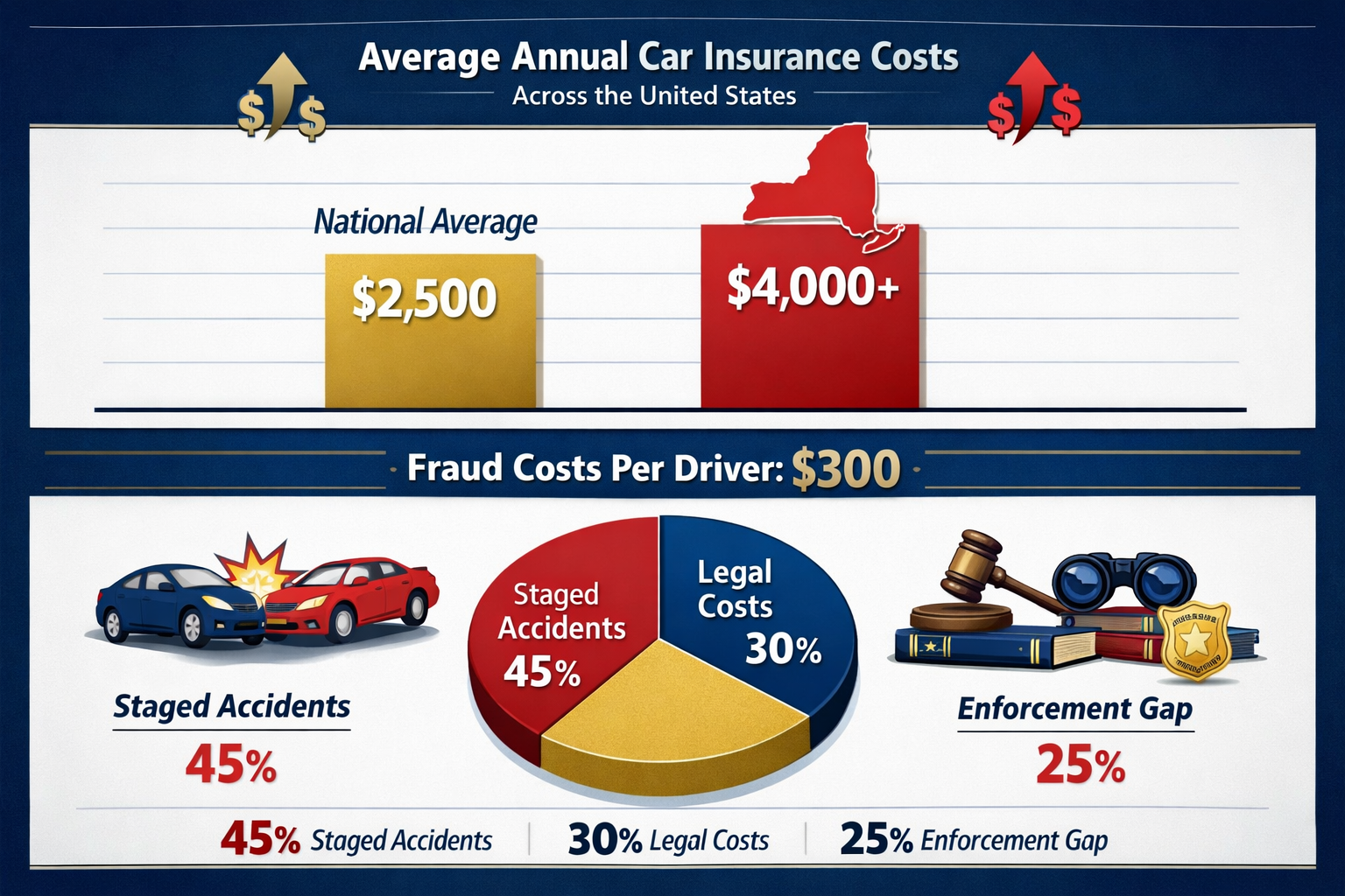Landscape format (1536x1024) detailed infographic showing comparison bar chart of average annual car insurance costs across United States wi