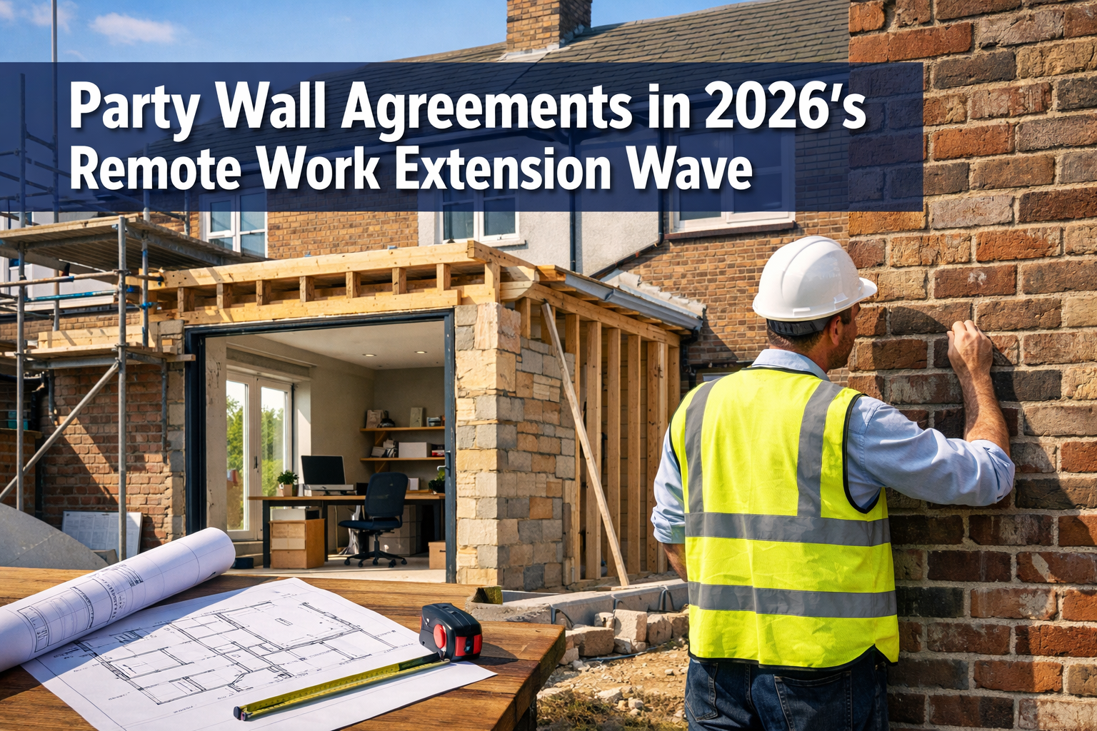Professional () hero image featuring 'Party Wall Agreements in 2026's Remote Work Extension Wave' in extra large white with