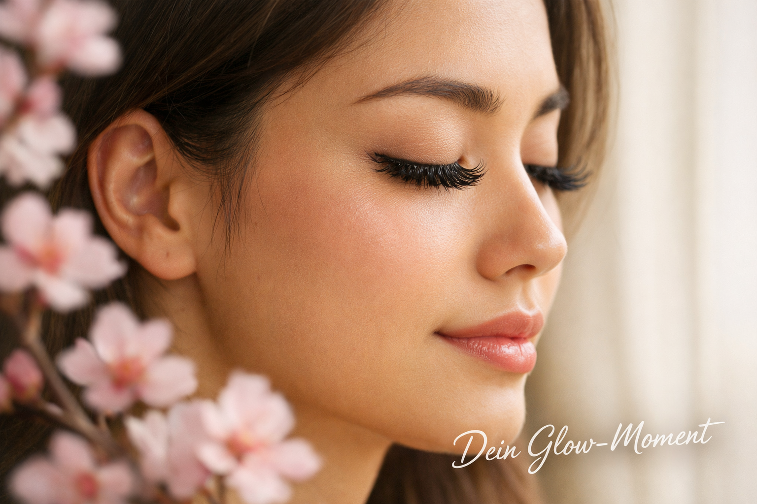 Querformat () Seitenprofil einer jungen Frau mit geschlossenen Augen die frisch gesetzte Anime-inspirierte