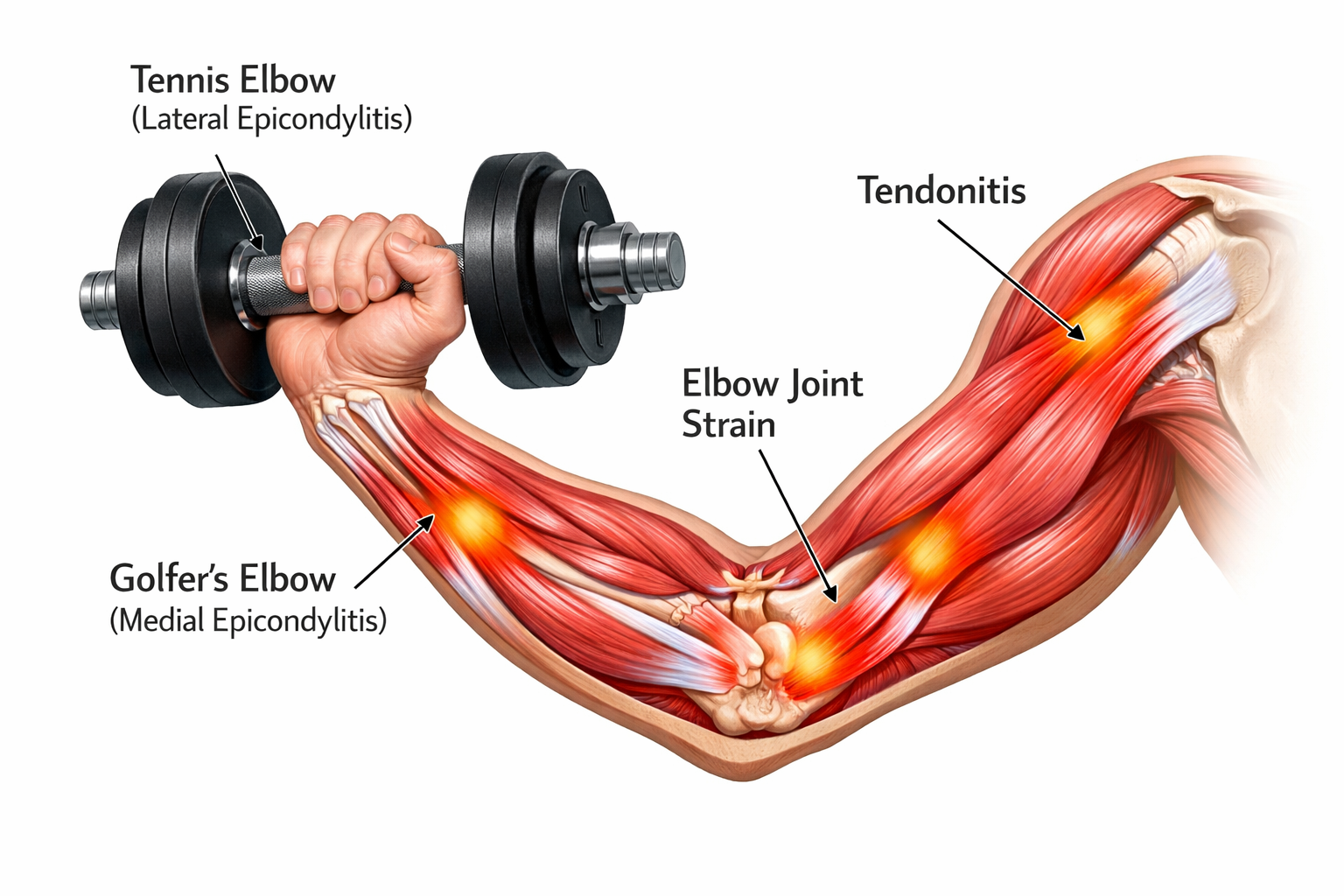 () detailed anatomical illustration showing a cross-section view of an arm during weightlifting motion, highlighting