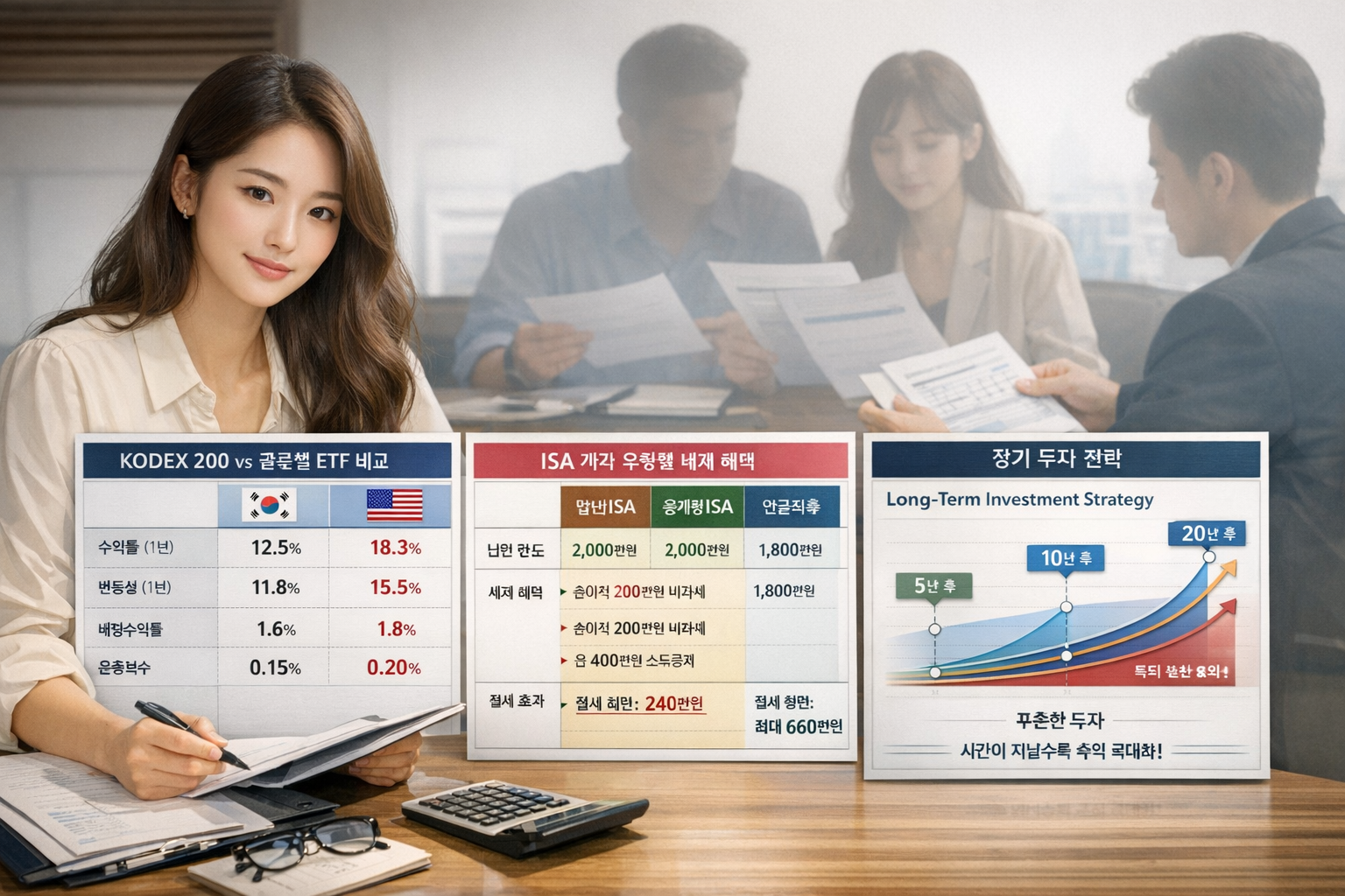 인물은 한국인 20대 아름다운 여성 이미지, 사진처럼 Landscape format (1536x1024) comprehensive comparison dashboard showing three detailed tables side-by-side: KO