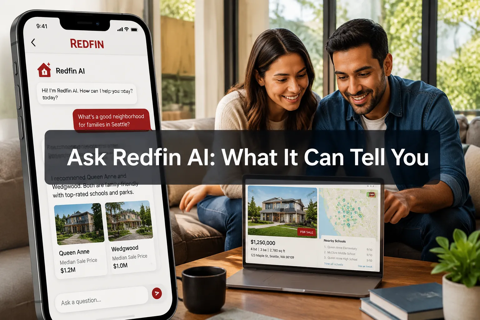 Professional () hero image with (≤42 chars): 'Ask Redfin AI: What It Can Tell You', white on a semi-transparent dark panel,