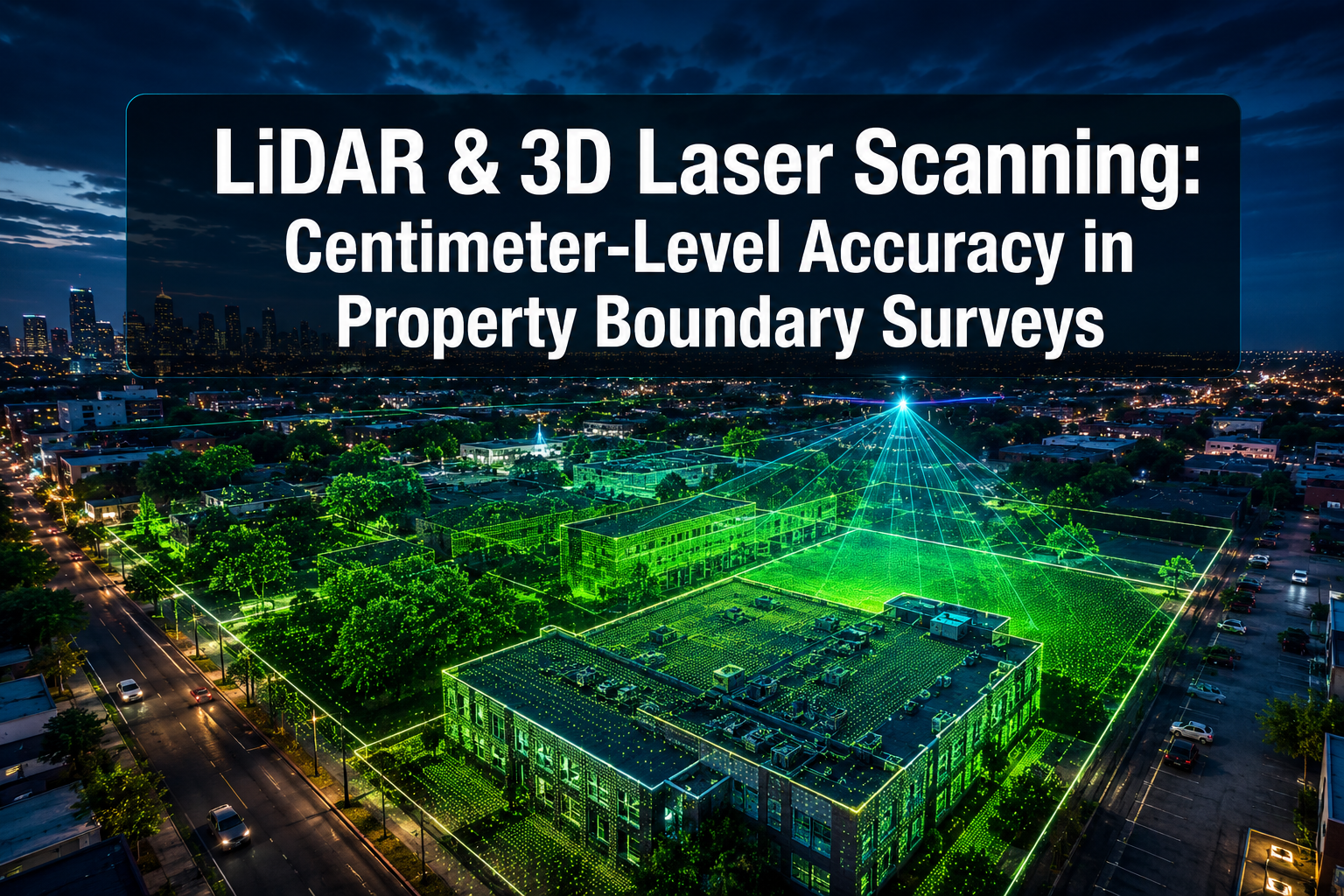 Professional () hero image with : 'LiDAR & 3D Laser Scanning: Centimeter-Level Accuracy in Property Boundary Surveys' in