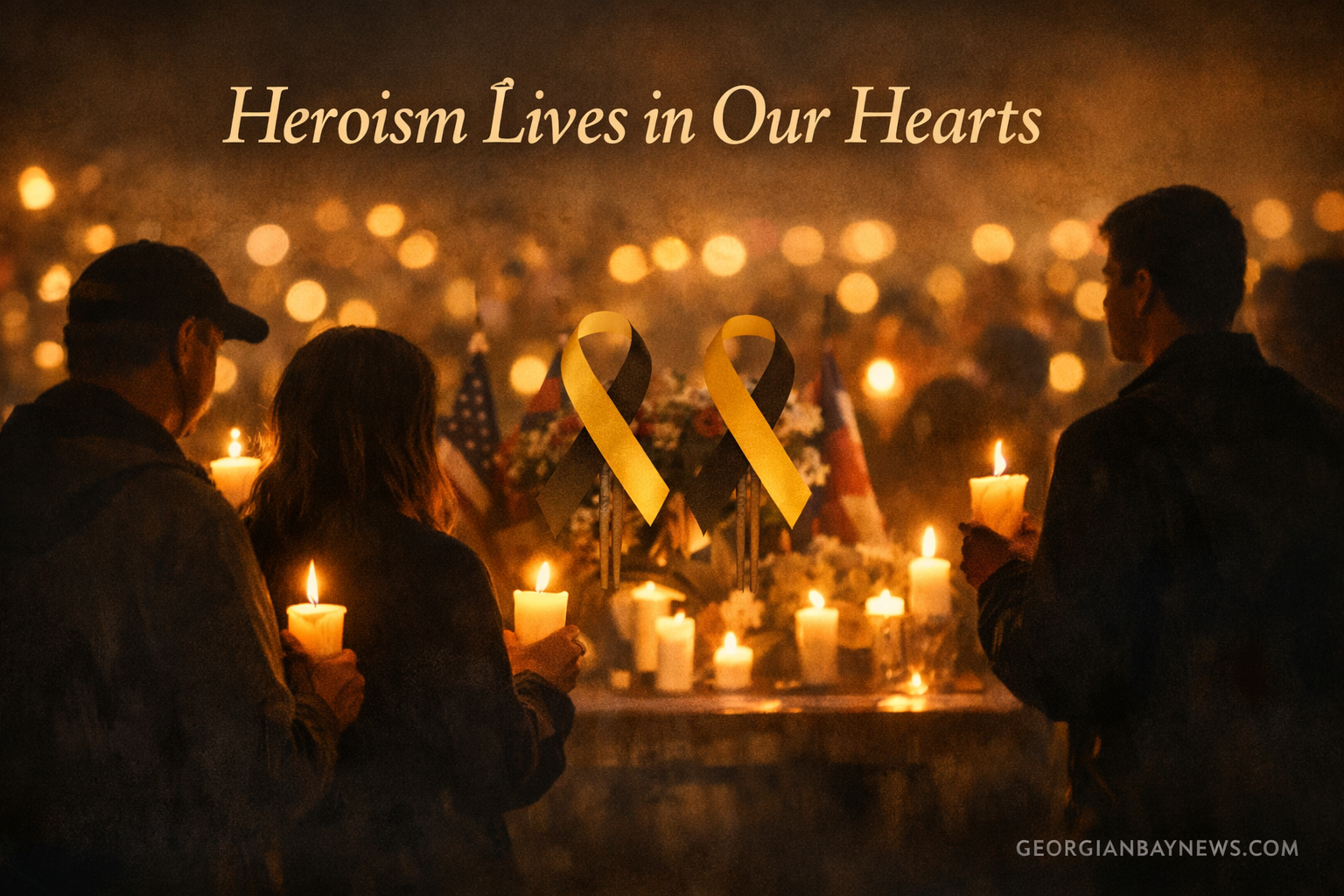 Include the text: GEORGIANBAYNEWS.COM, in each image in a discreet fashion. Detailed editorial illustration (1536x1024) showing symbolic rep