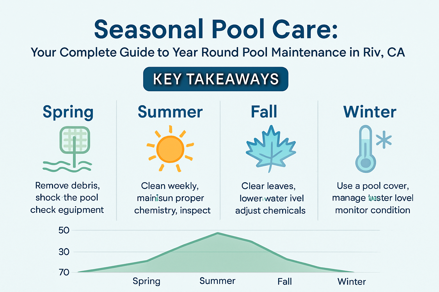 Professional landscape infographic (1536x1024) for article "Seasonal Pool Care: Your Complete Guide to Year-Round Pool Maintenance in Rivers