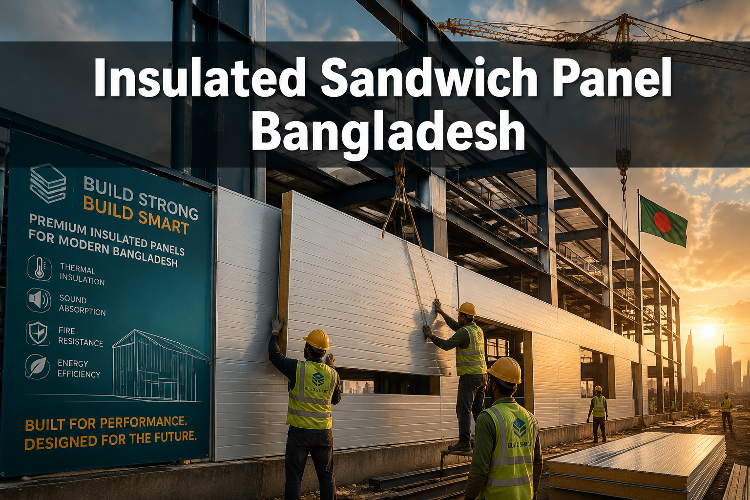 Professional () hero image featuring 'Insulated Sandwich Panel Bangladesh' in extra large white with dark effect, centered