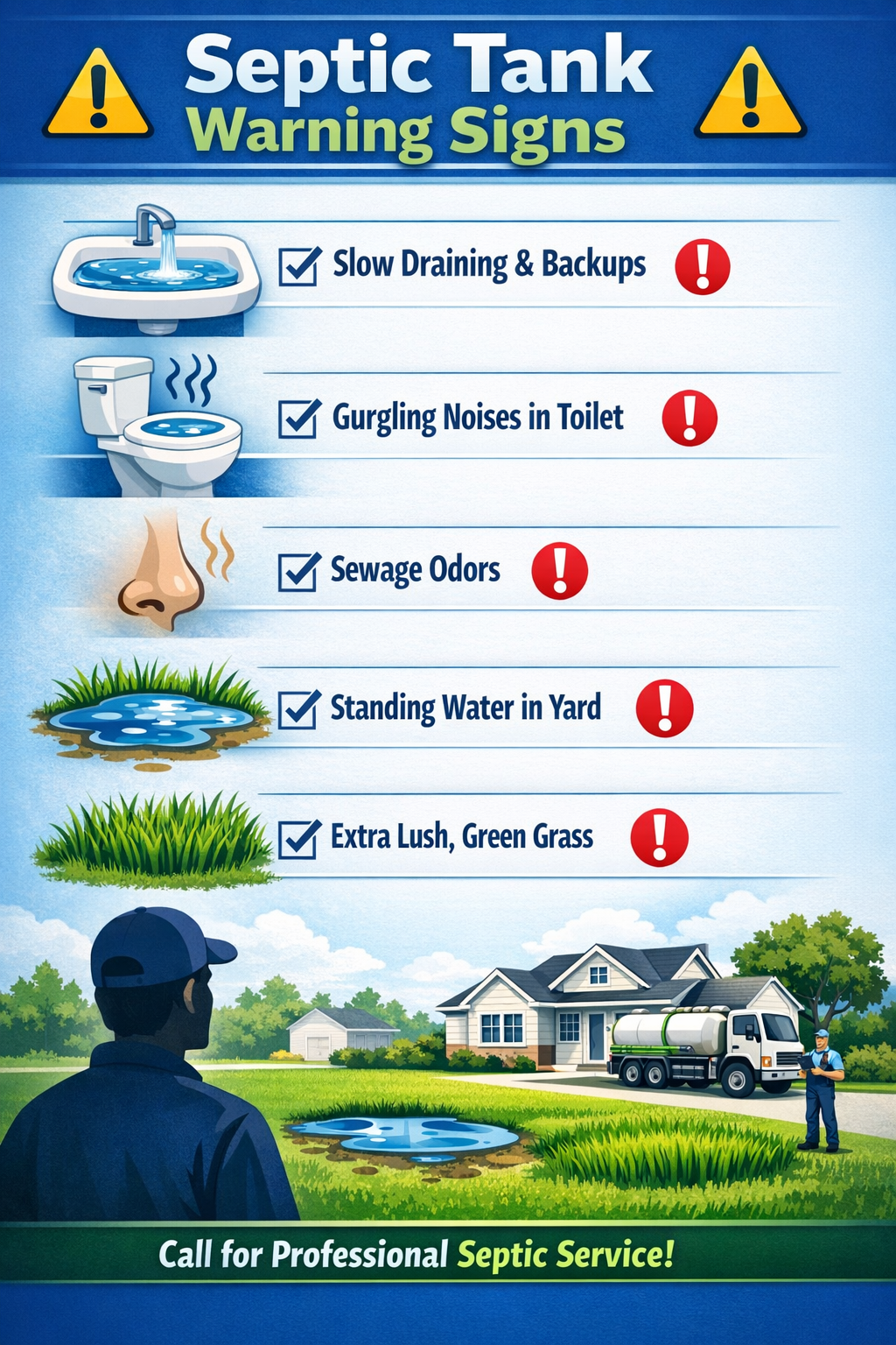 Septic tank warning signs infographic