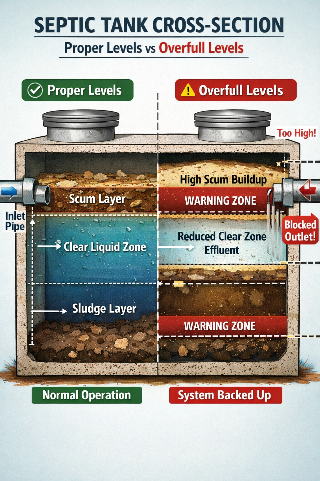 Septic tank cross-section diagram