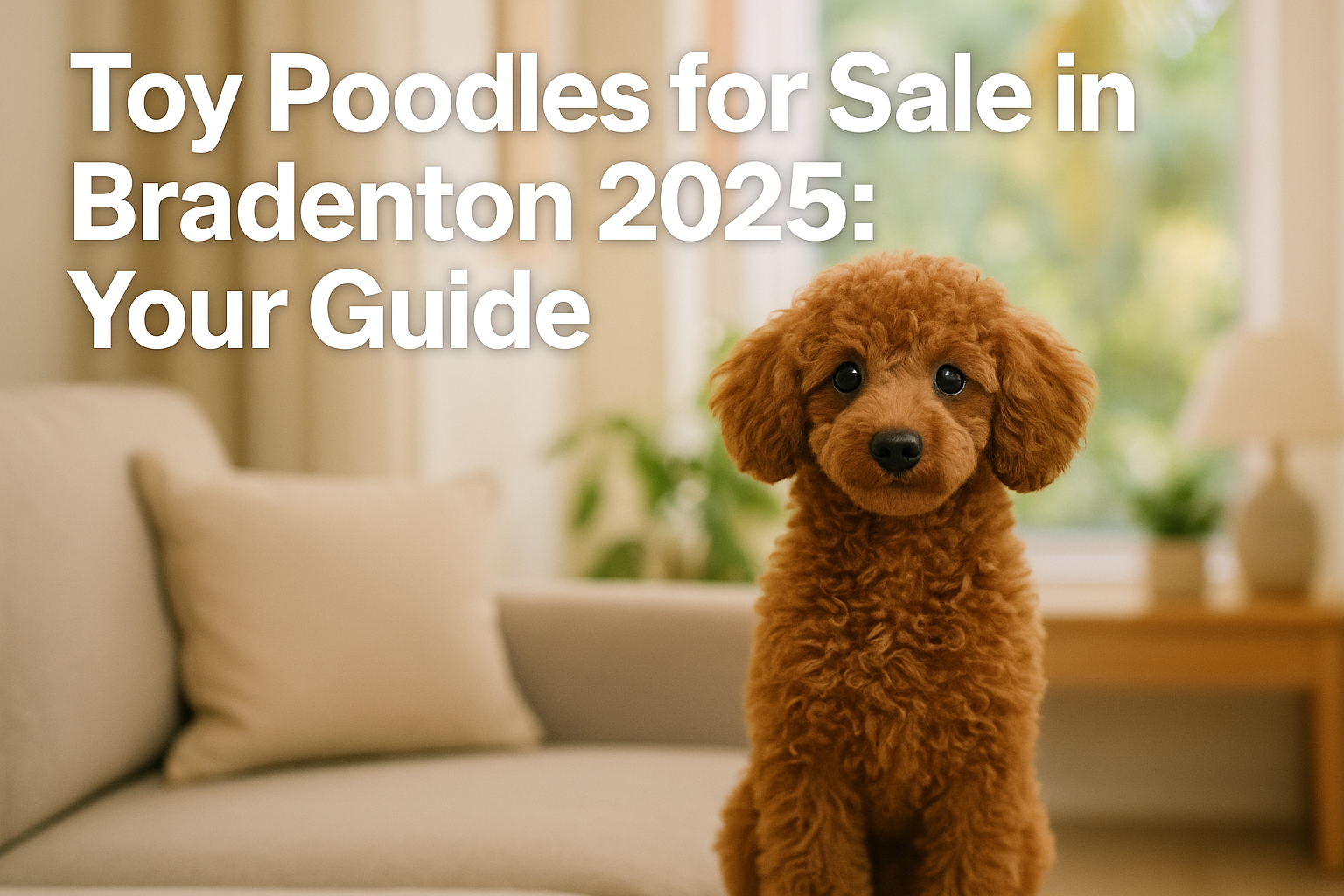 Professional landscape hero image (1536x1024) featuring a playful, intelligent-looking Toy Poodle puppy with bright eyes and soft curls sitt