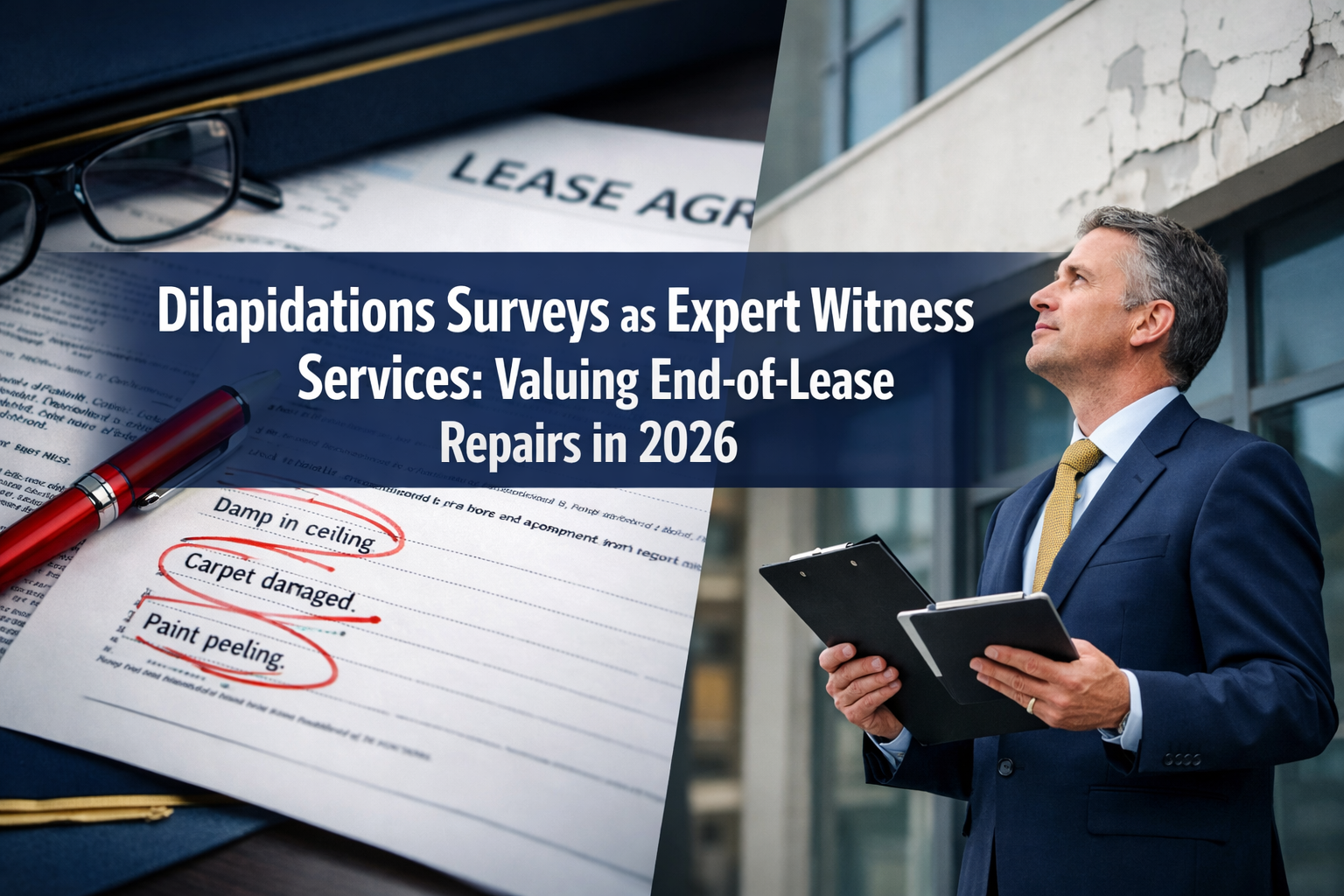 Professional () hero image with 'Dilapidations Surveys as Expert Witness Services: Valuing End-of-Lease Repairs in 2026' in