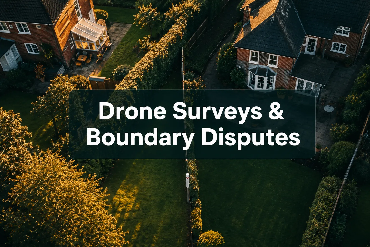Professional () hero image with (≤42 chars): 'Drone Surveys & Boundary Disputes' in crisp white on a dark semi-transparent