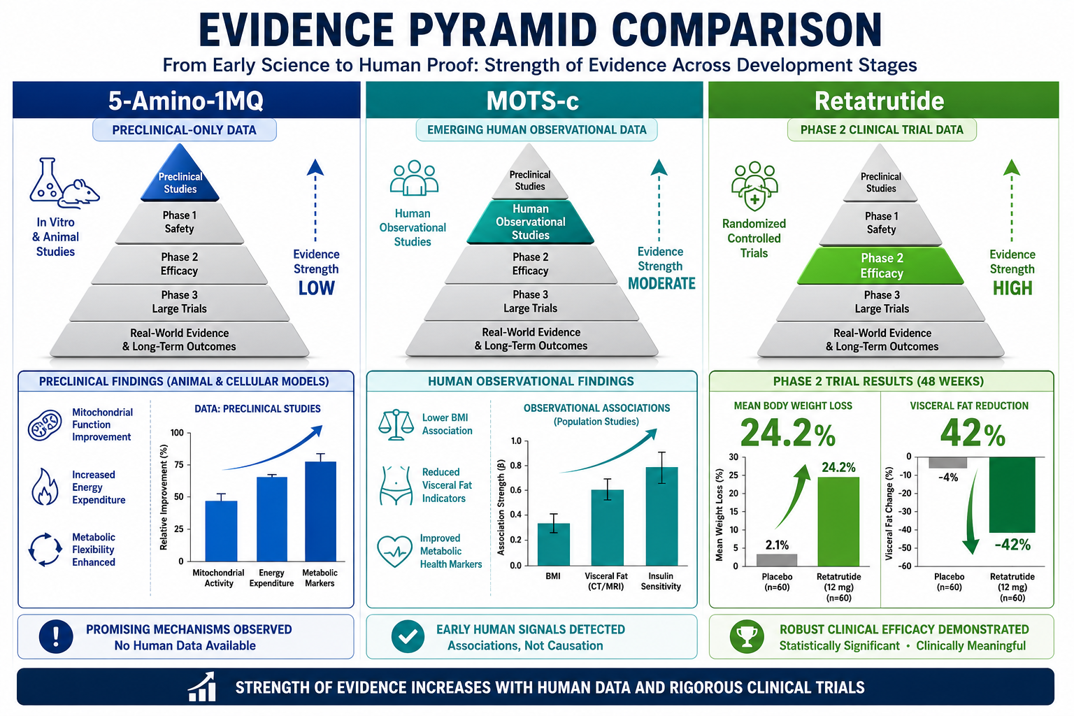 Comparing Evidence Levels Across the Three Compounds