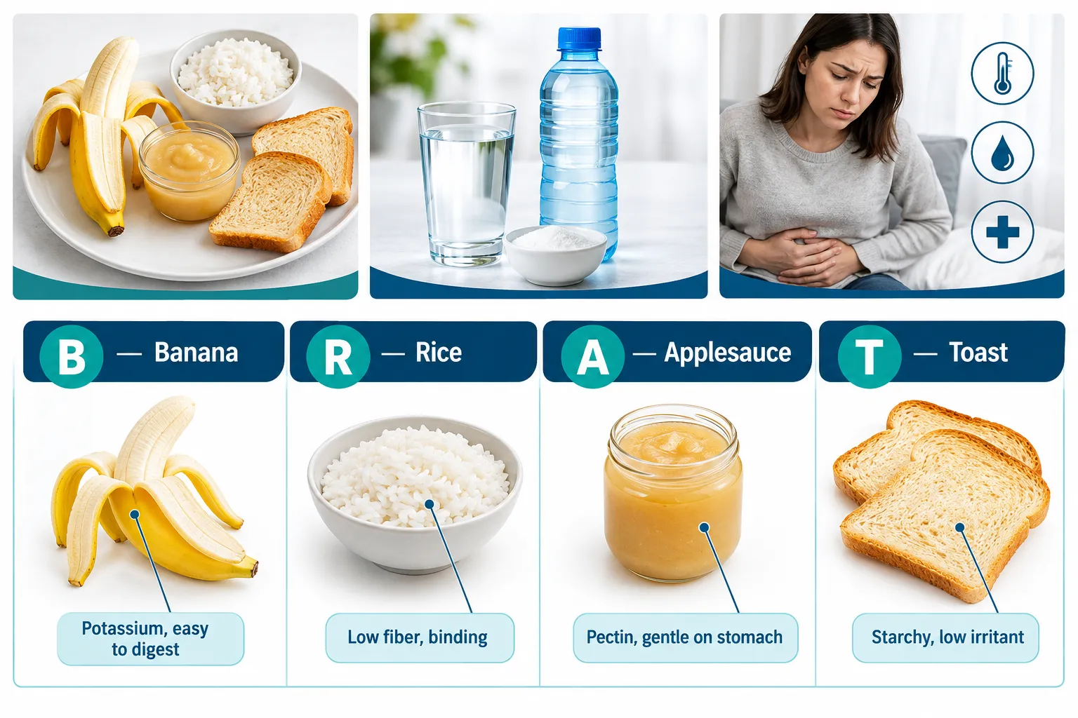 Bananas, rice, applesauce and toast in the BRAT diet