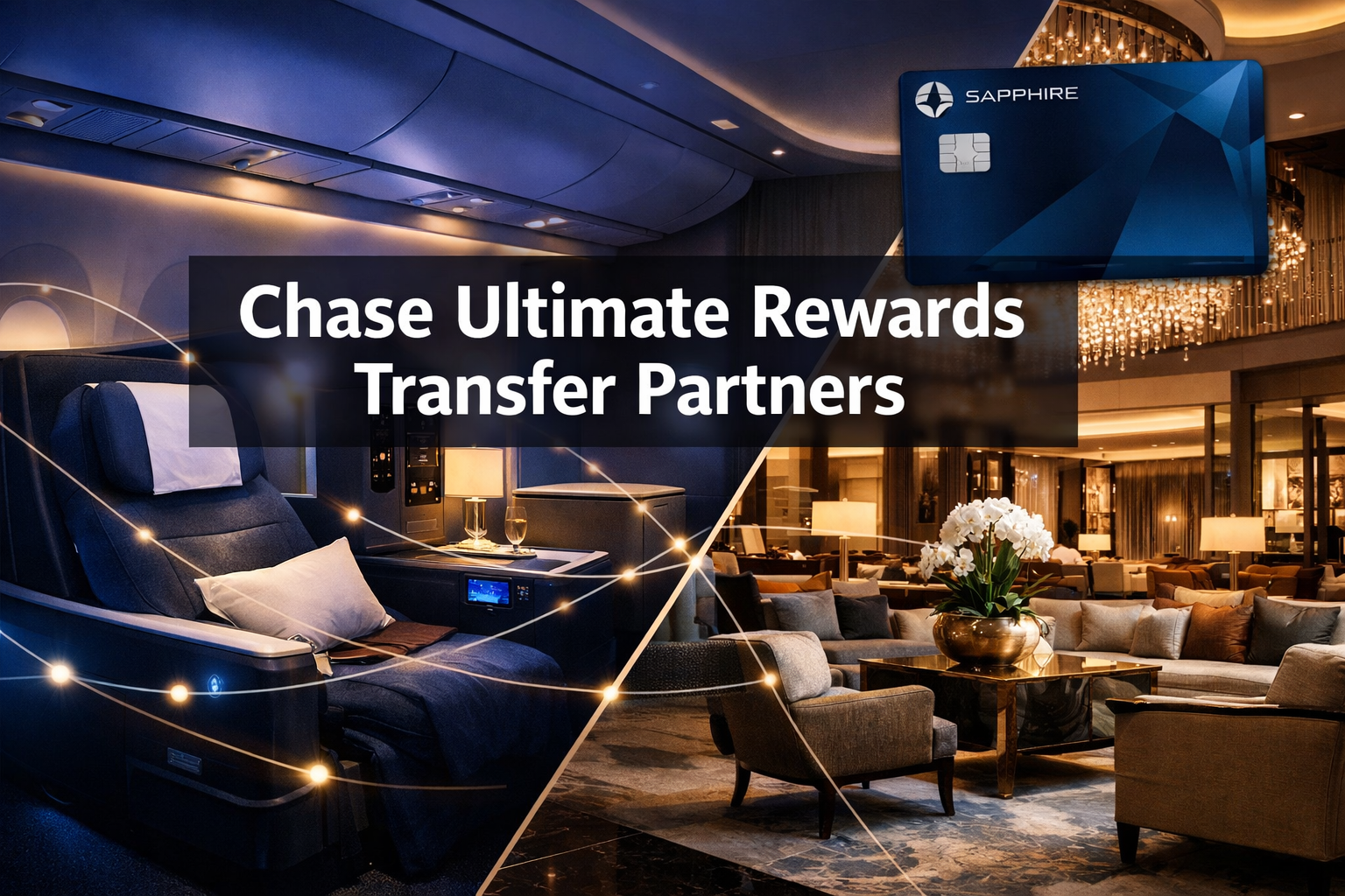 Chase Ultimate Rewards Transfer Partners Professional landscape hero image (1536x1024) featuring bold text overlay 'Chase Ultimate Rewards Transfer Partners' in extra large 72pt whi