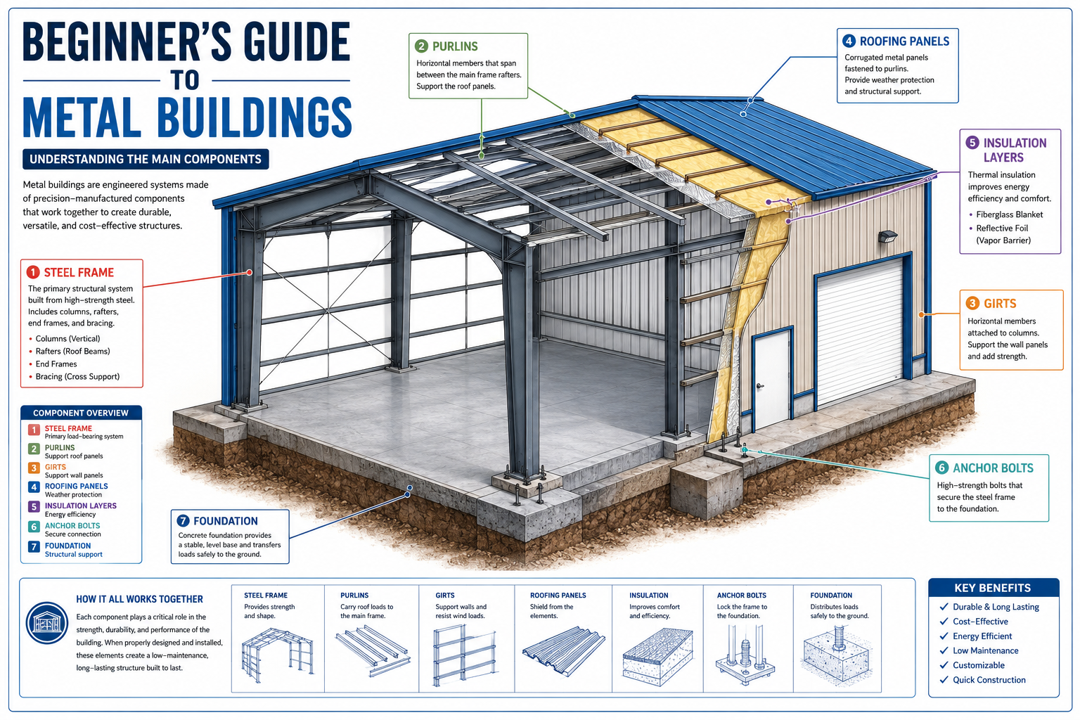 Detailed () educational infographic-style illustration showing a cross-section cutaway diagram of a prefabricated metal