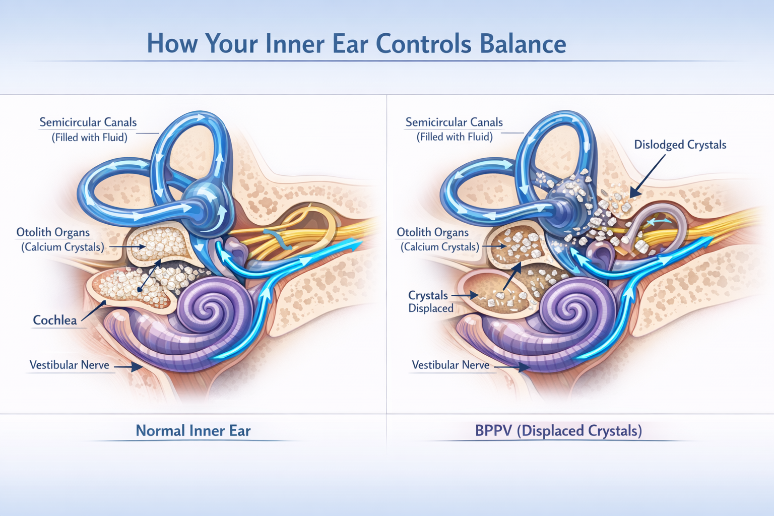 Detailed medical illustration showing cross-section of human inner ear anatomy in landscape format (1536x1024), featuring clearly labeled se