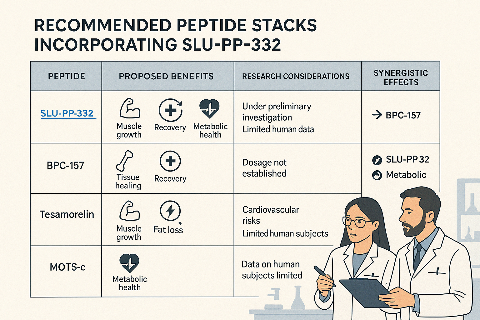 A comprehensive table or infographic detailing recommended peptide stacks incorporating <a href="https://www.puretestedpeptides.com/product/