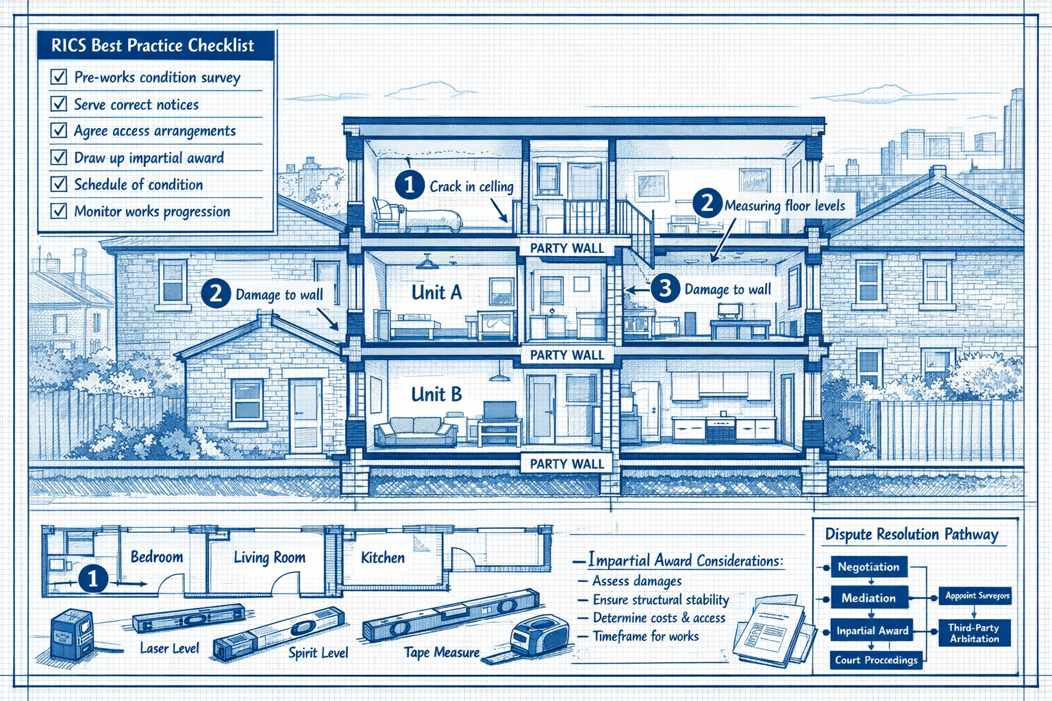 () detailed case study visualization showing multi-occupancy extension project cross-section, architectural drawing style