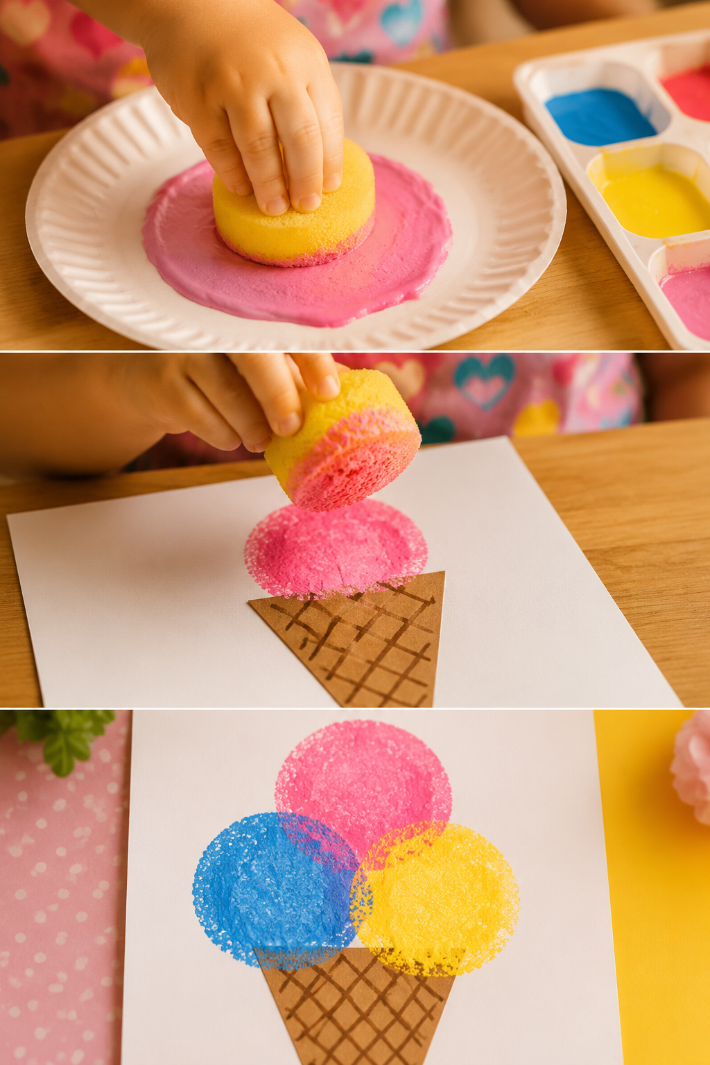 Portrait/Pinterest format () showing a close-up step-by-step process collage: top panel shows a toddler's small hand